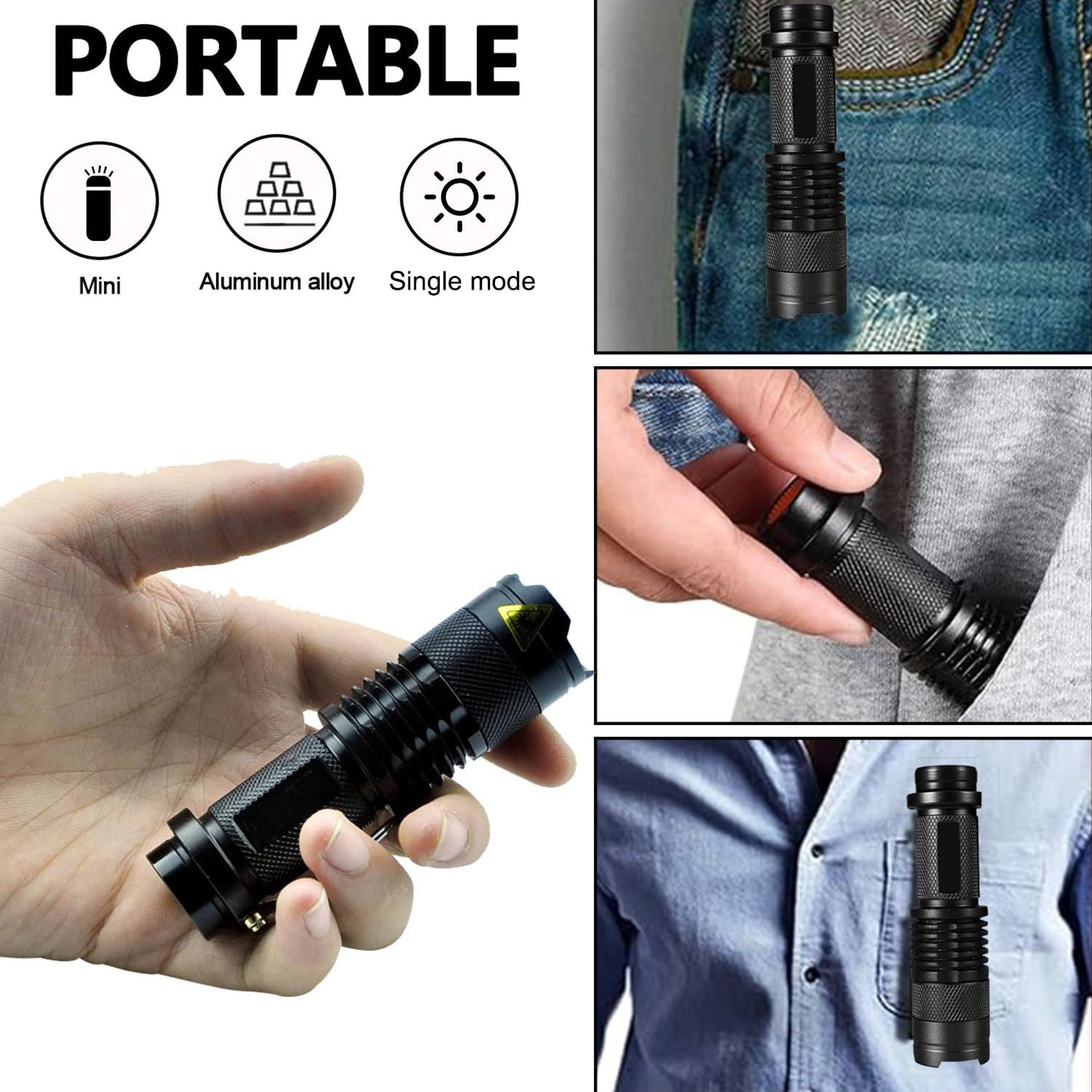 6 Pack Mini Blue LED Flashlight - Zoomable, Single Mode Blue Light Torch for Night Fishing and Outdoor Activities image number 3