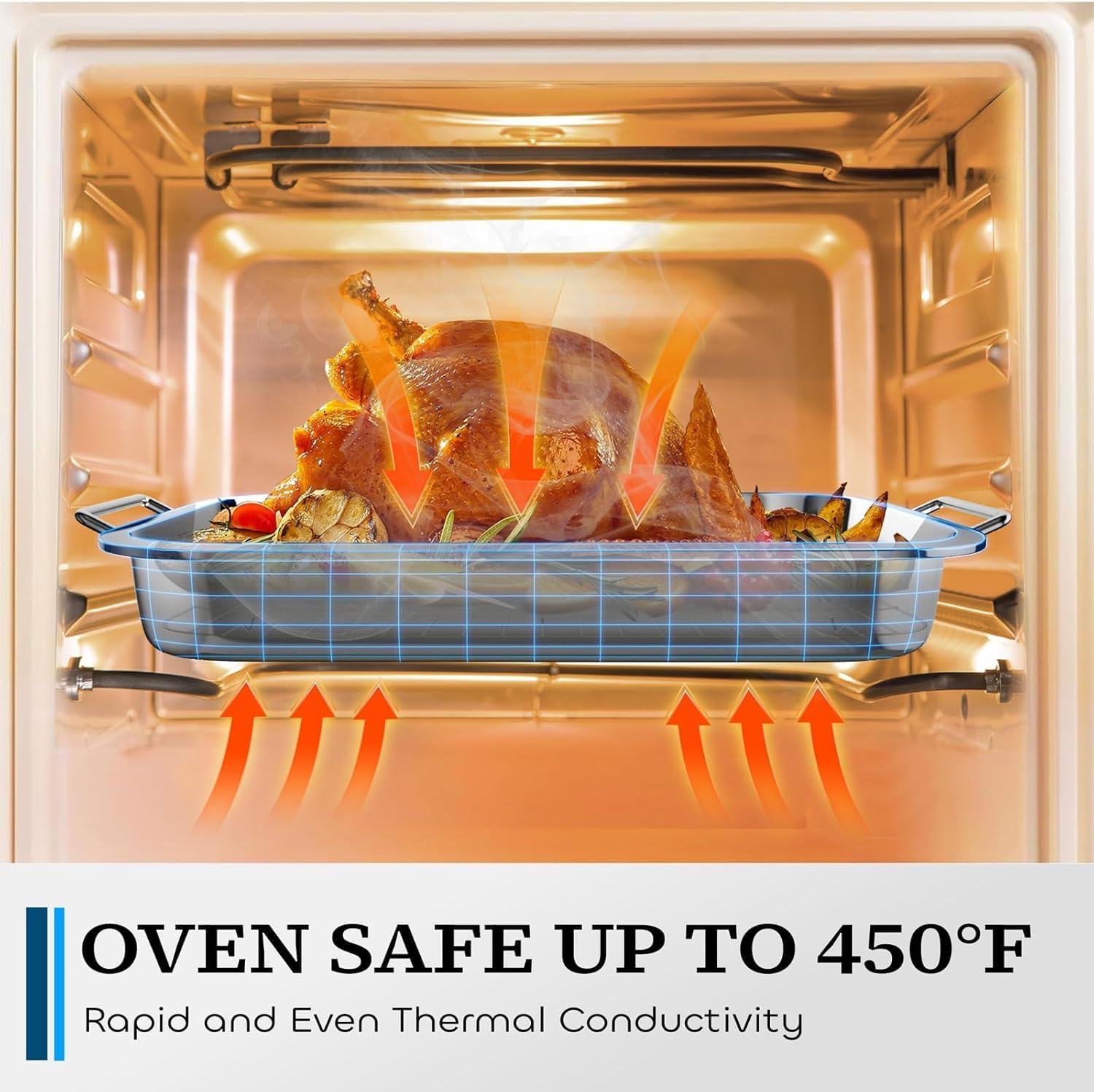 Stainless Steel Roasting Pan, Roaster Pan with Baking Rack, Stainless Steel Cookware, Lasagna Pan with Handles for Kitchen,Large Grill Pan, Deep Baking Pans,Oven and Dishwasher Safe Non-Stick image number 1