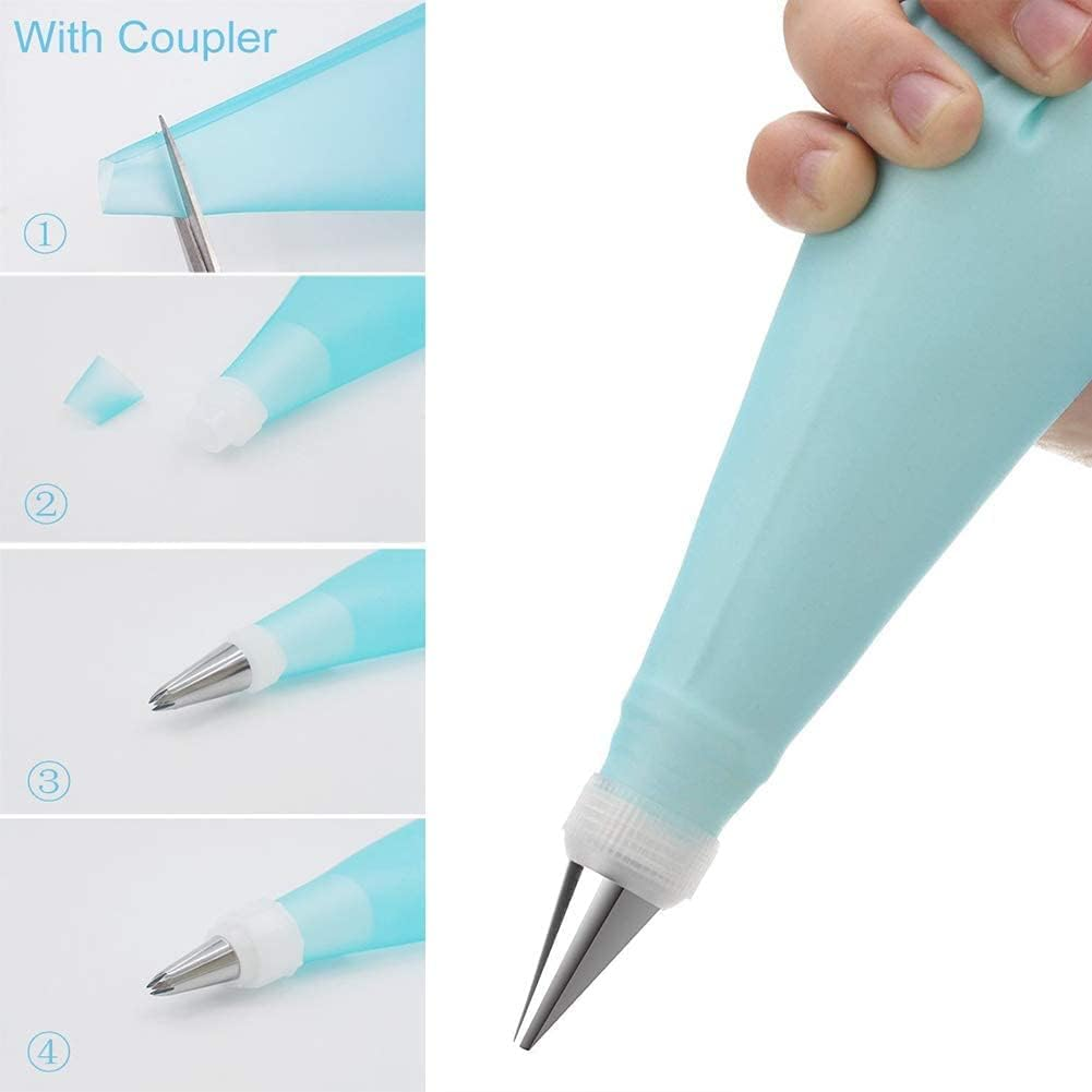 18 Inch Reusable Icing Bags 3-Pack Silicone Piping Bags, Large Pastry Bags Cake Decorating Icing Piping Bags, Baking Dessert Piping Bag with 3 Icing Couplers for Standard Tips, Blue image number 4