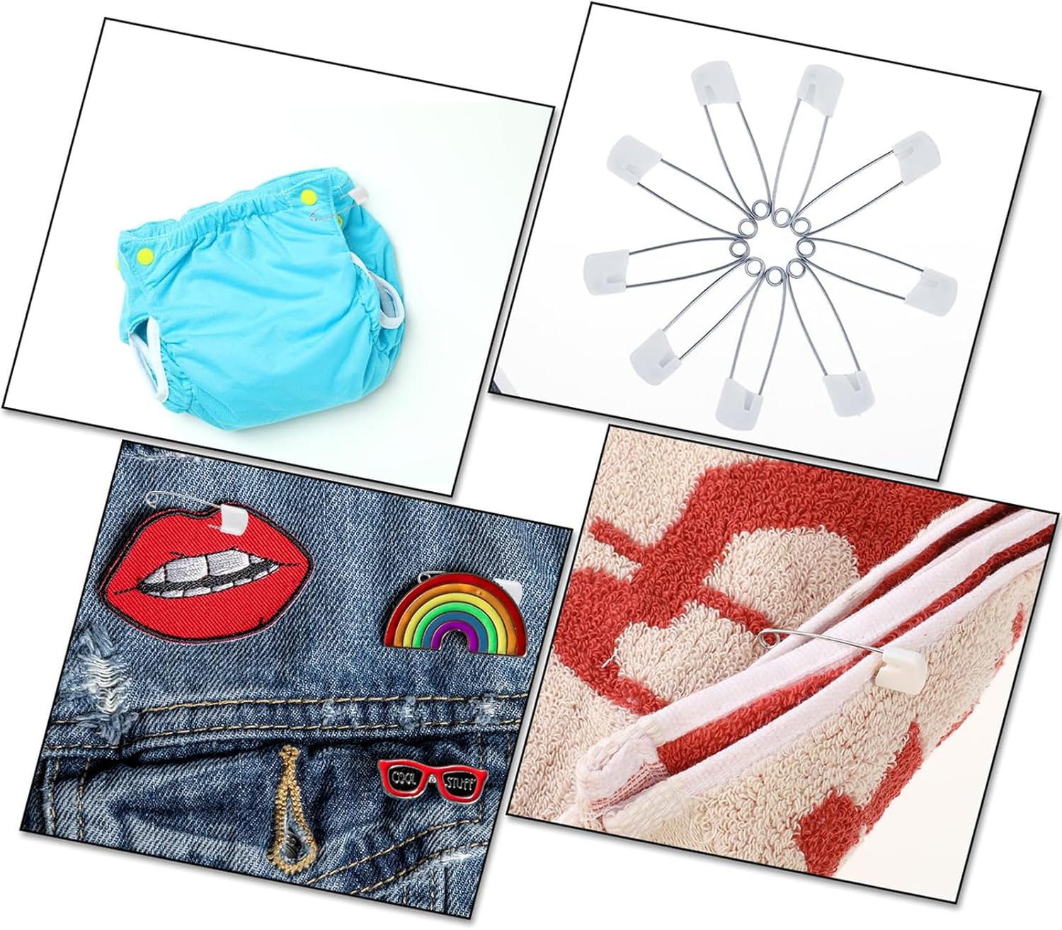 Nappy Safety Pins,100 PCS Plastic Head Cloth Diaper Pin Stainless Steel Lock Diaper Pins Craft Sewing Baby Safety Pin for Clothes Dress Craft Hold Clip image number 1