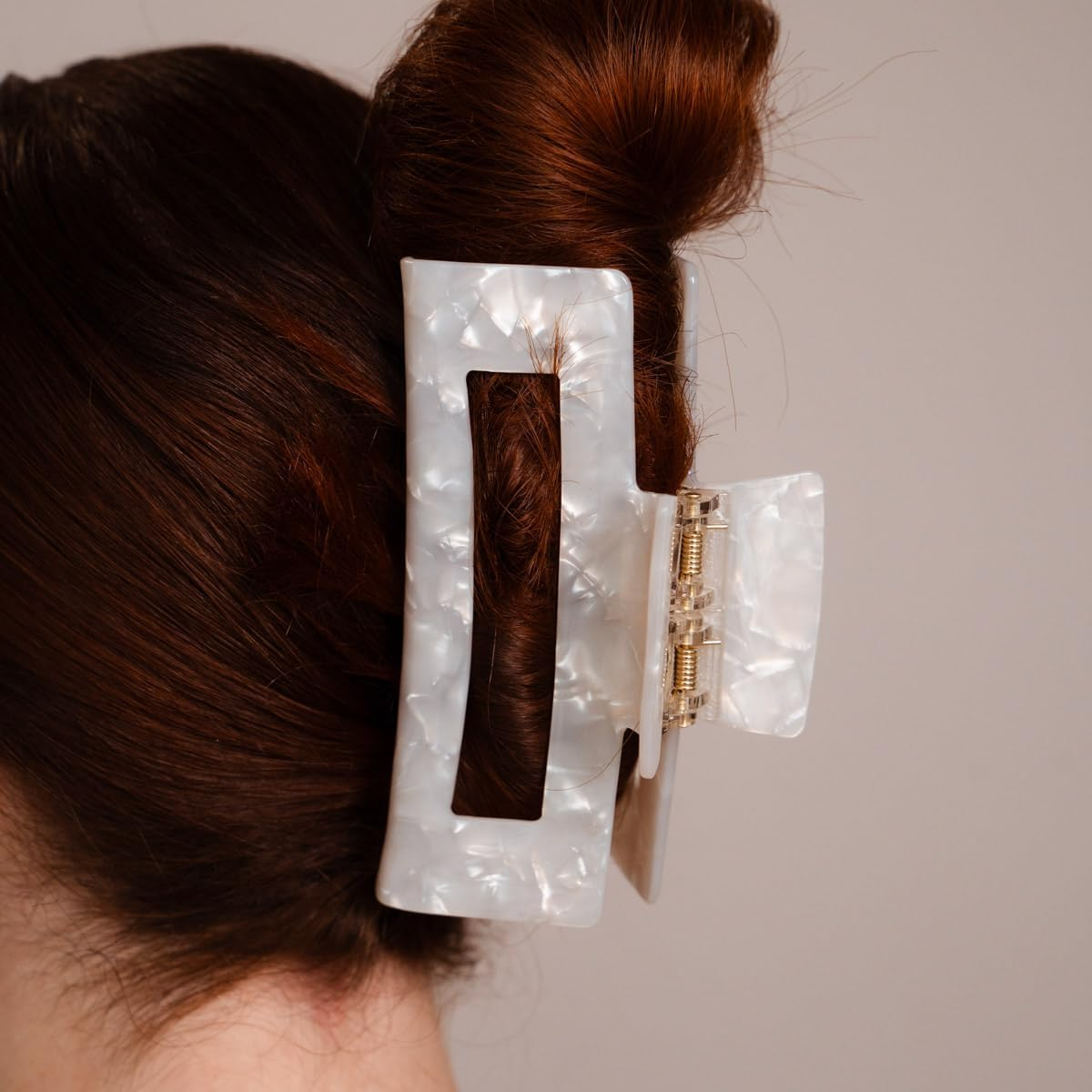 CLAIDE XL Hair Claw Clamp (12.5 Cm) - Innovative Double Spring Technology, Extra Strong Hold for Thick & Long Hair - Handmade from Organic Acetate - Comfortable & Gentle on the Head (White) image number 2