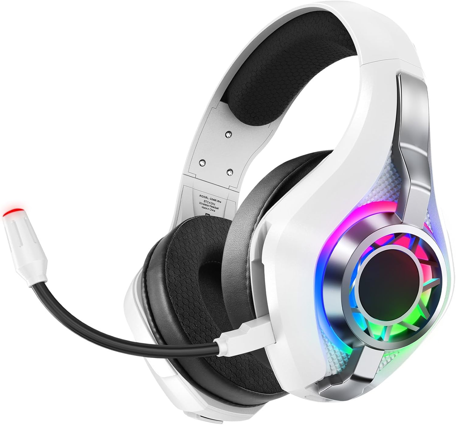 FUNFANG 40Mm Driver Wireless Gaming Headset Over-Ear Game Headphones with 2.4Ghz, BT, RGB Lighting, 7.1 Surround Sound for PC, Game Console, Mobile, Noise Canceling Mic, Comfortable Fit (White)