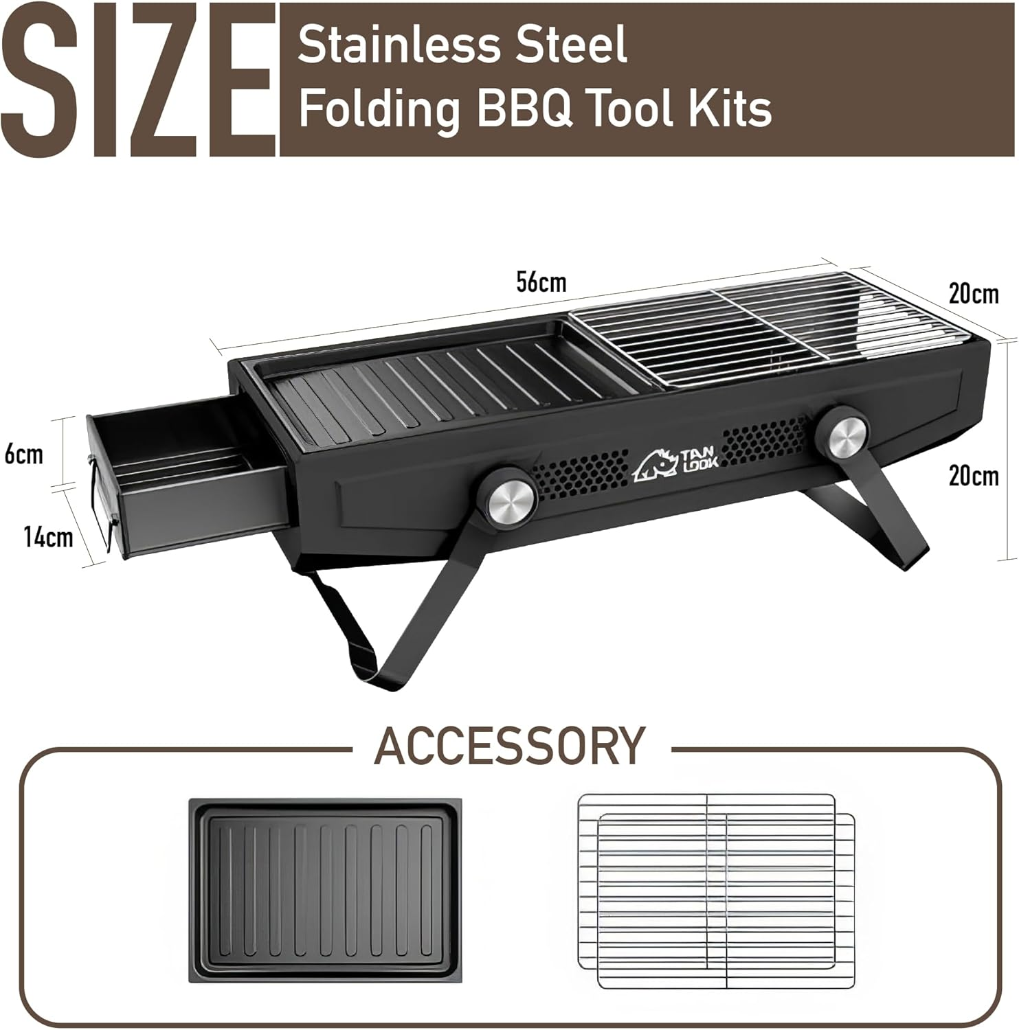 Ausleecostbay Portable Barbecue Charcoal Grill Stainless Steel Folding BBQ Tool Kits for Outdoor Cooking Camping Hiking Picnics Tailgating Backpacking or Any Outdoor Event (Grey) image number 2