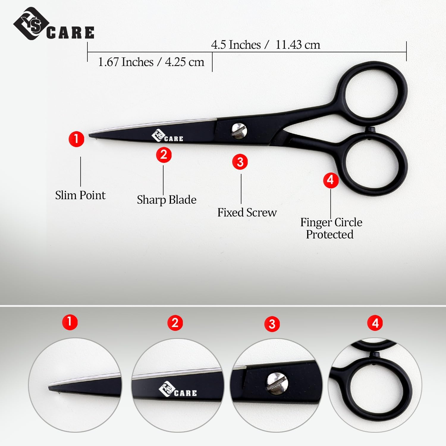 YSCARE Beard & Moustache Scissors for Men Precision Grooming Scissors for Hair Cutting Hairdressing Nose Hair Trimming Stainless Steel (4.5") image number 4