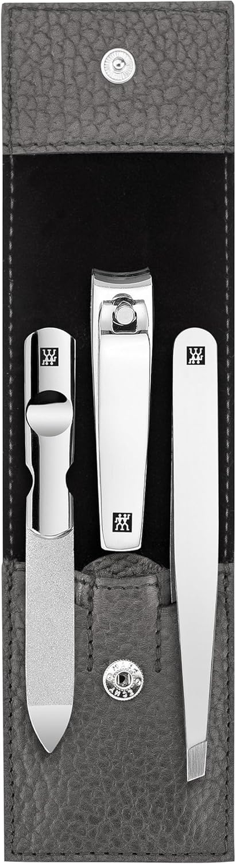 ZWILLING 3 Piece Red Cowhide Leather Nail Care Pedicure Set with Press Stud + Nail Clippers