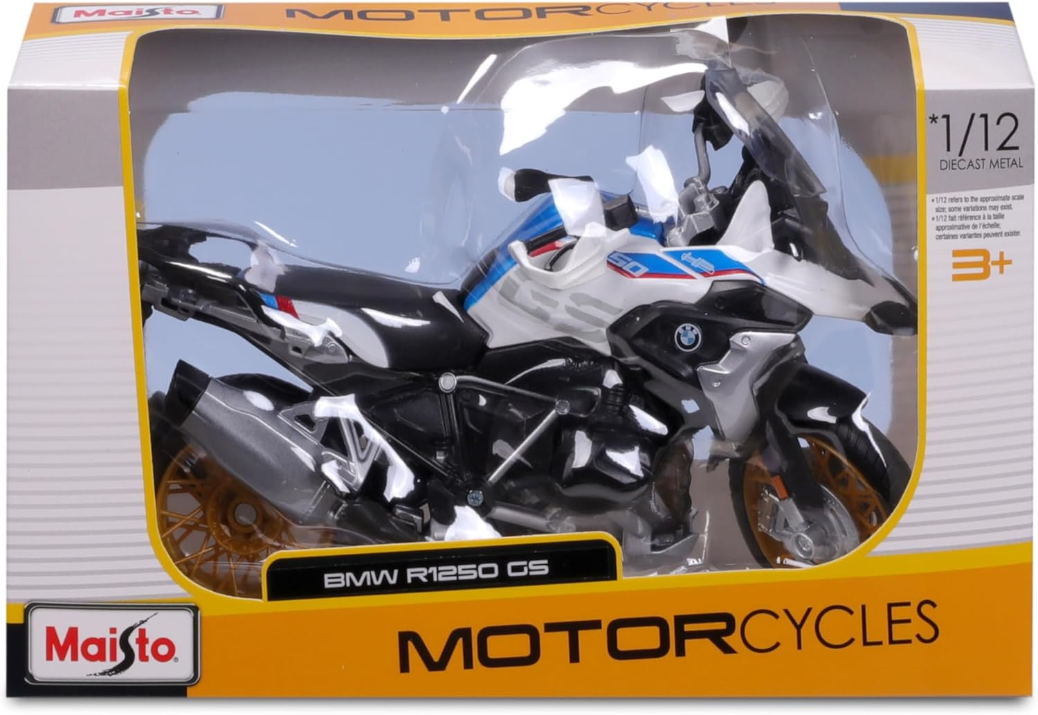 Maisto BMW R1250GS 1:12 Scale Motorcycle Model with Suspension and Fold-Out Side Stand 17 Cm Blue/White (5-20100) image number 2