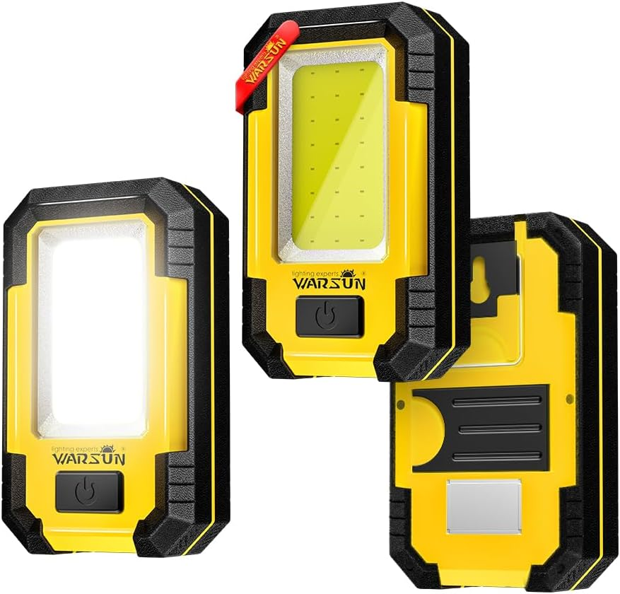 Warsun KS-08 Portable LED Rechargeable Work Light,Magnetic Base & Hanging Hook,30W 1200Lumens Super Bright,5000K,For Car Repairing, Camping,Hiking, Backpacking, Fishing, Hurricane,Emer, Yellow