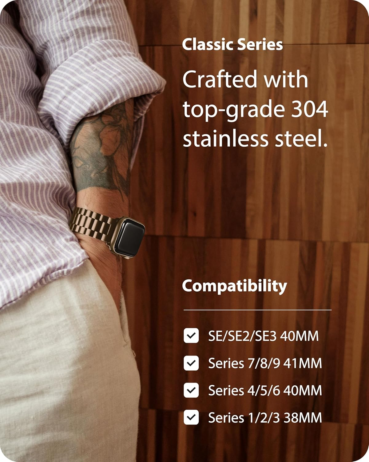 Fullmosa Compatible for Apple Watch Band 41Mm 40Mm 38Mm, Stainless Steel Iwatch Band with Case for Apple Watch Series 9 8 7 6 5 4 3 2 1 & Iwatch SE and SE 2, 41Mm 40Mm 38Mm Golden Coffee image number 3