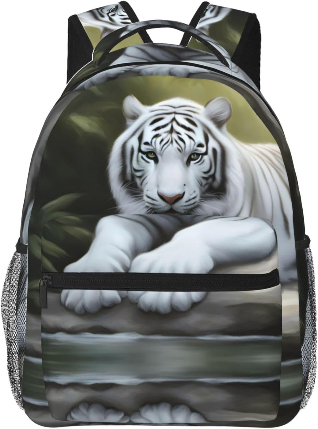 SSIULUS White Tiger Print Versatile Daypack Laptop Backpack &Acirc;&euro;&ldquo; Stylish Casual Travel Bag for All Your Needs, Black, One Size, Daypack Backpacks image number 2