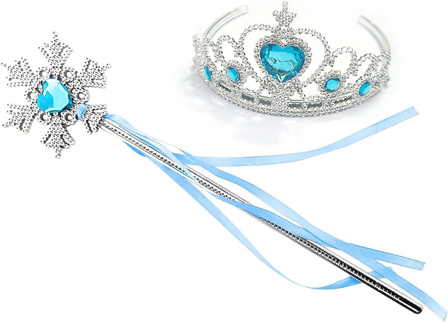 Kuzhi Frozen Elsa Crown Tiara and Wand Set &uml;C Silver Heart Jewel &iexcl;&shy;