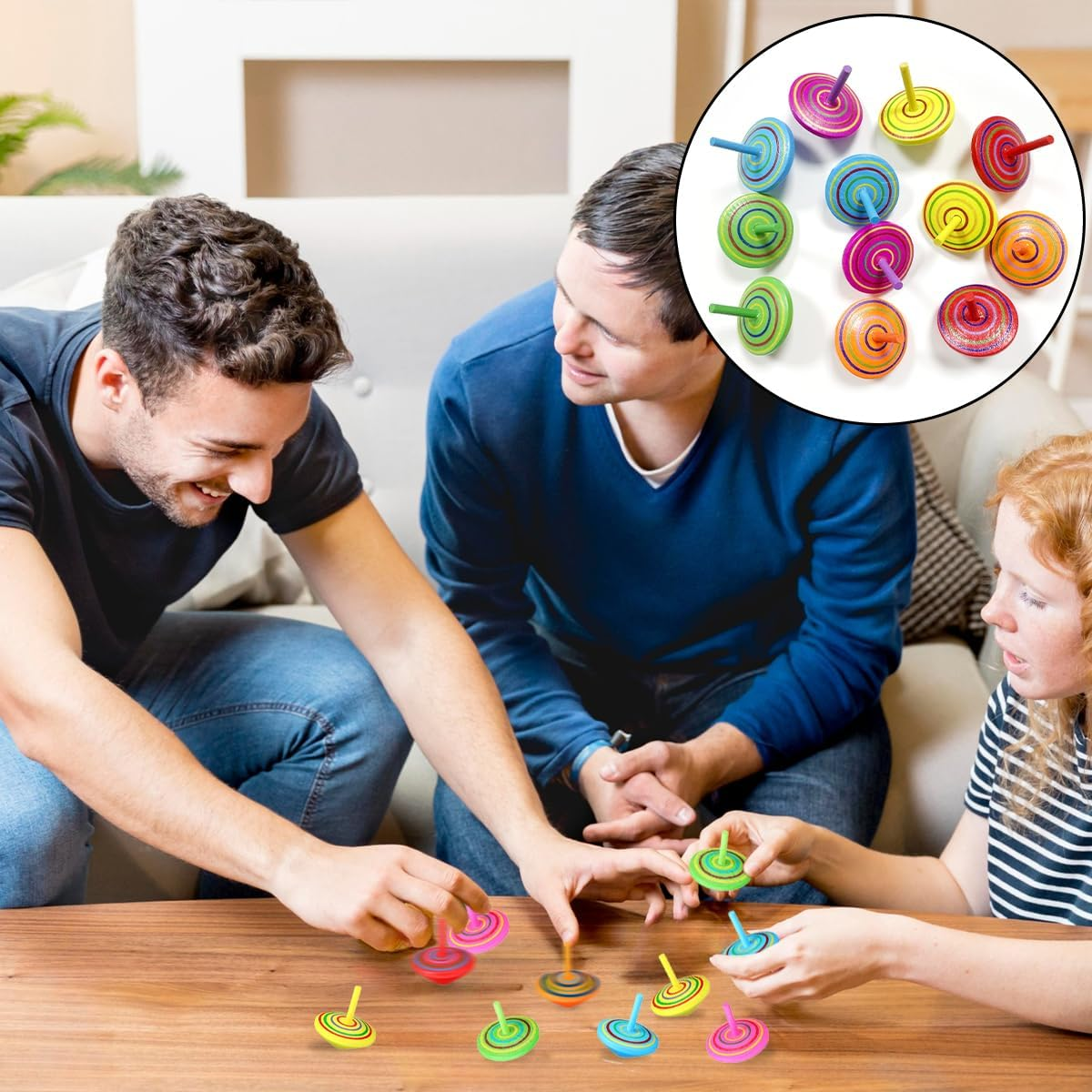 WELANE Wooden Gyroscopes Toy, 12 PCS Novelty Wood Colorful Spinning Tops for Fun, Gift, Family Game (Mixed Color) image number 6