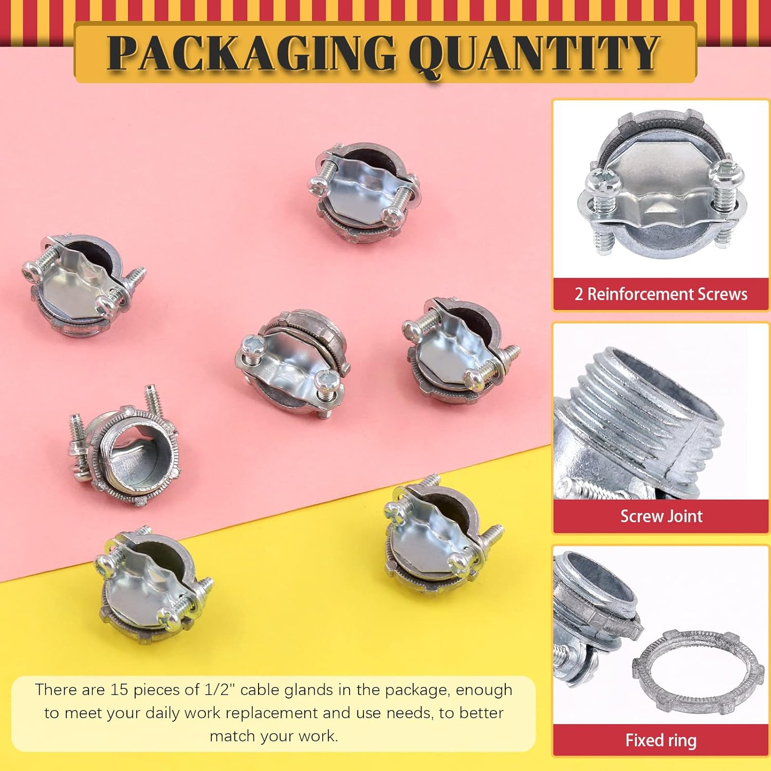 Hilitchi 15Pcs 1/2" Clamp Type Cable Connectors Assortment Kit, Clamp Type Connector Fittings Most Junction Box Cable Connector for Metallic Conduit Protect Cables image number 6