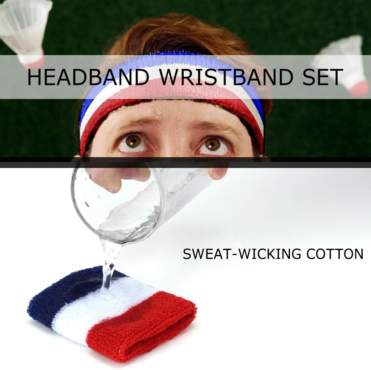 PAMASE Striped Sweatbands Set, Including Sports Headbands and Wristbands Cotton Sweat Band American Flag Style for Tennis Athletic Men Women image number 5