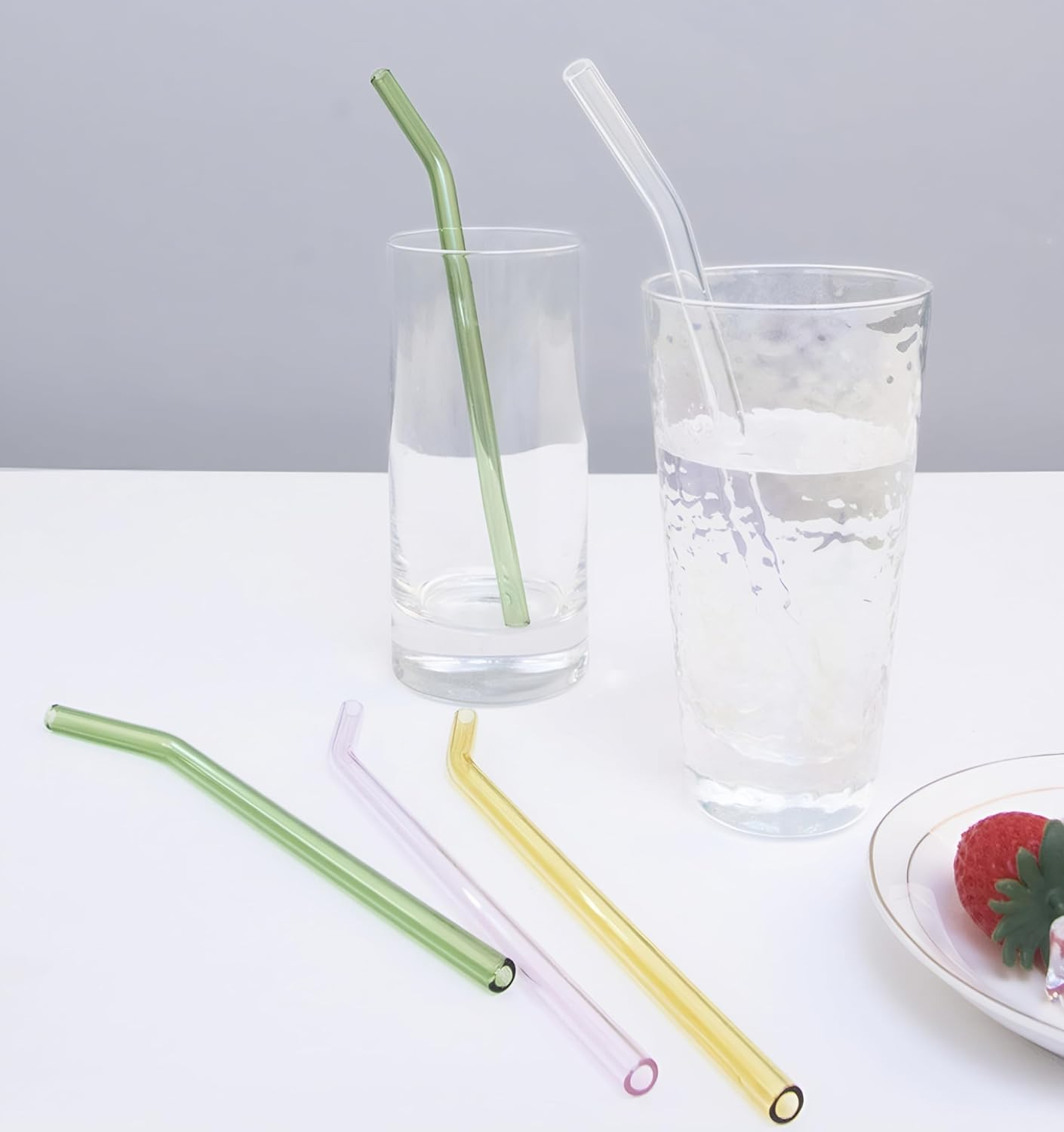 8 Pack Reusable Colorful Glass Straws, 20Cm Shatter-Resistant Bent Drinking Straws for Smoothies, Milkshakes, Hot/Cold Drinks, with 2 Cleaning Brushes Dishwasher Safe Fits Tumblers, Tervis, Mason Jars image number 1