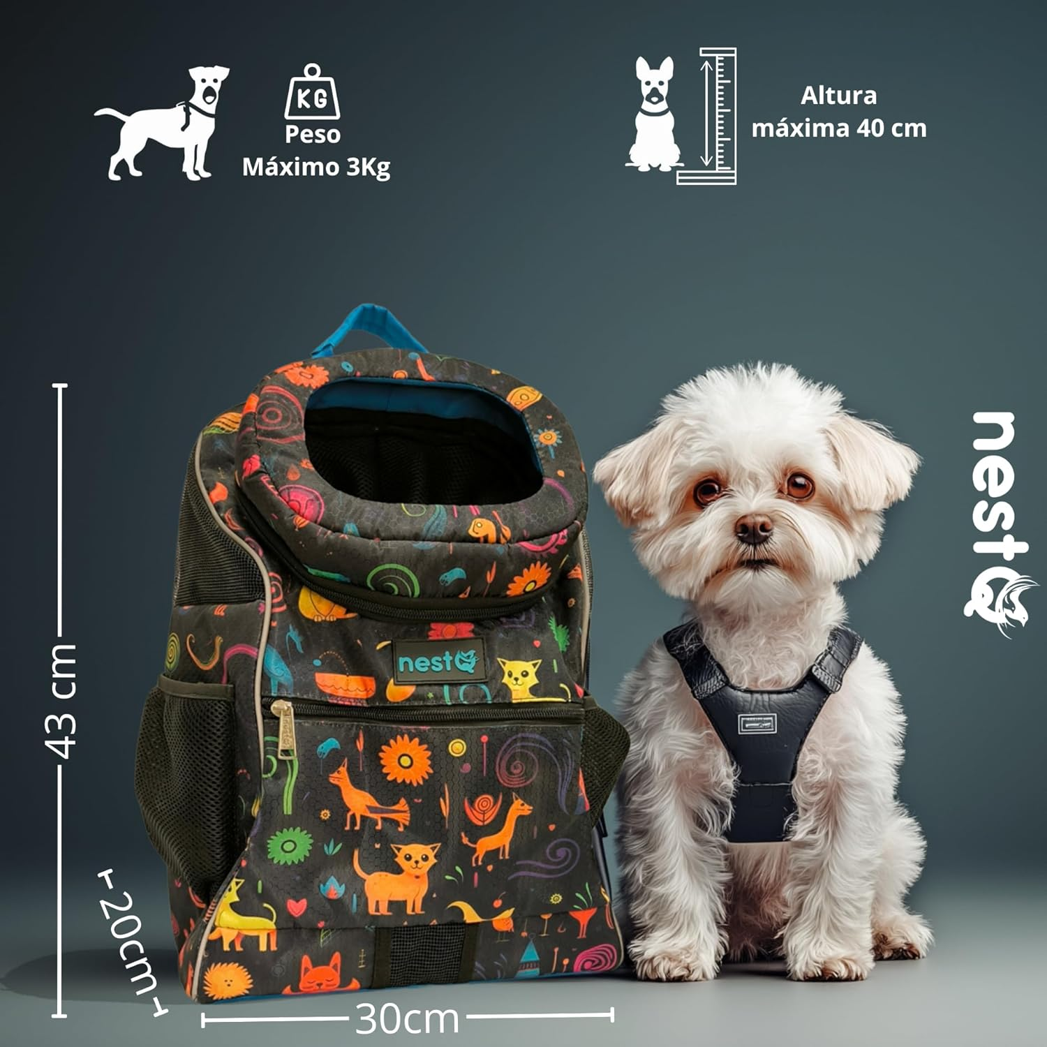 Backpack for Small Pets Such as Dogs and Cats up to 3 Kg &ndash; Neck Protector for Head &ndash; Travel Bag, Puppy Carrier &ndash; Size 43 X 30 X 20 Cm image number 3