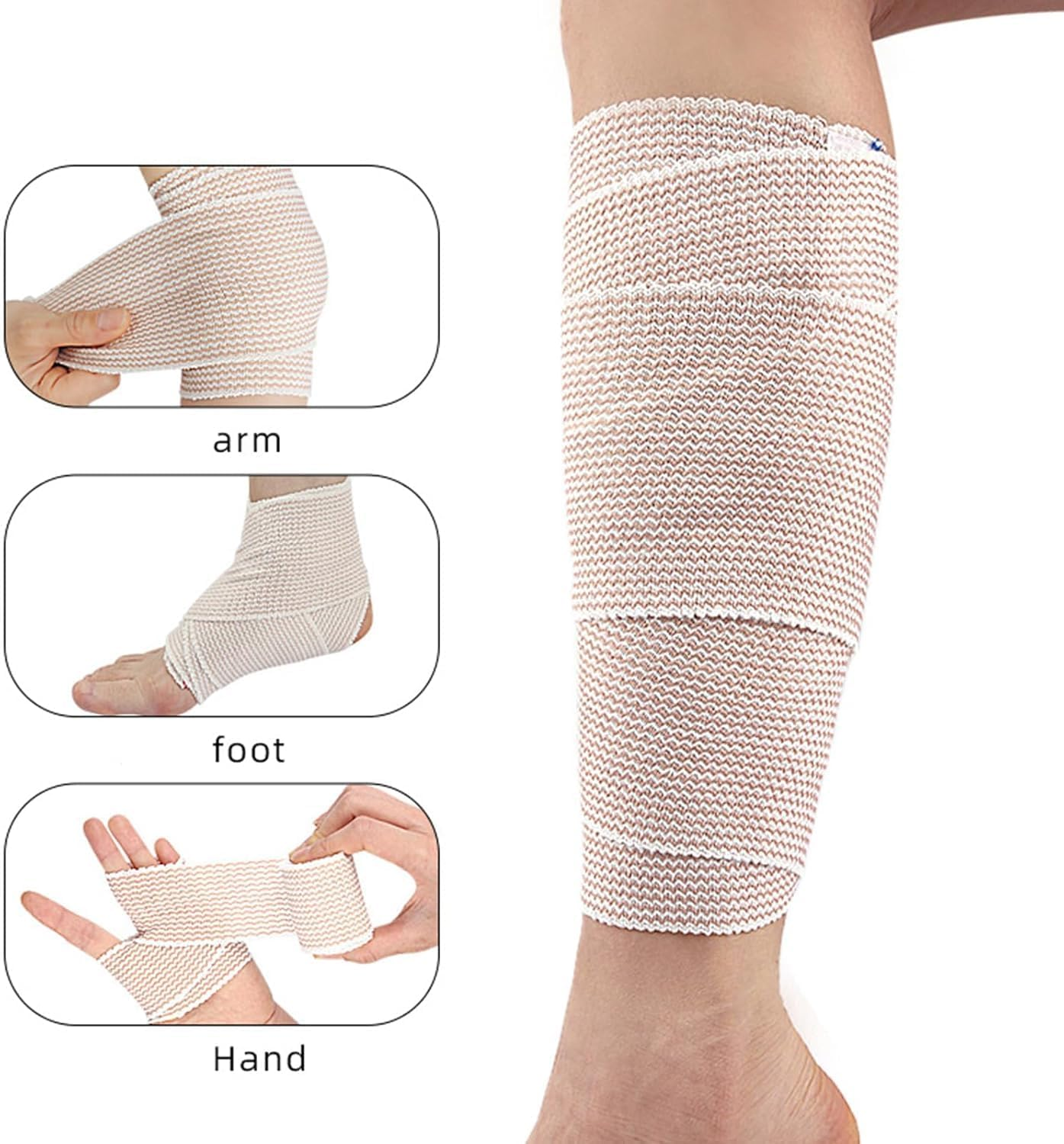 Compression Wrap Bandage with Self-Closure, 4Pcs Elastic Compression Wraps with Closure, Latex-Free Self-Closure Wrap Bandage for Ankle Wrist Knee Foot image number 2
