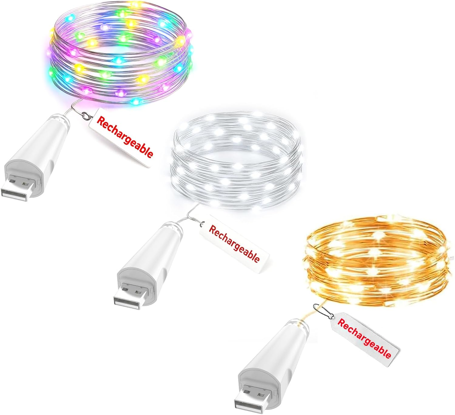 OUSMIN 20 LED Rechargeable Fairy Lights Battery Operated Mason Jar Wedding Table Decoration Christmas image number 5