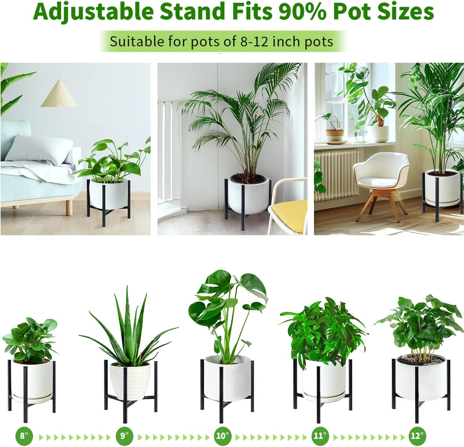 Plant Stand Indoor Adjustable，Small Plant Stand，Heavy Duty Stable Plant Pot Flower Holder Indoor Outdoor Corner,Plant Holder,Black Plant Stand， Fit 8 to 14 Inch Pots，Pot Plant Not Included image number 4