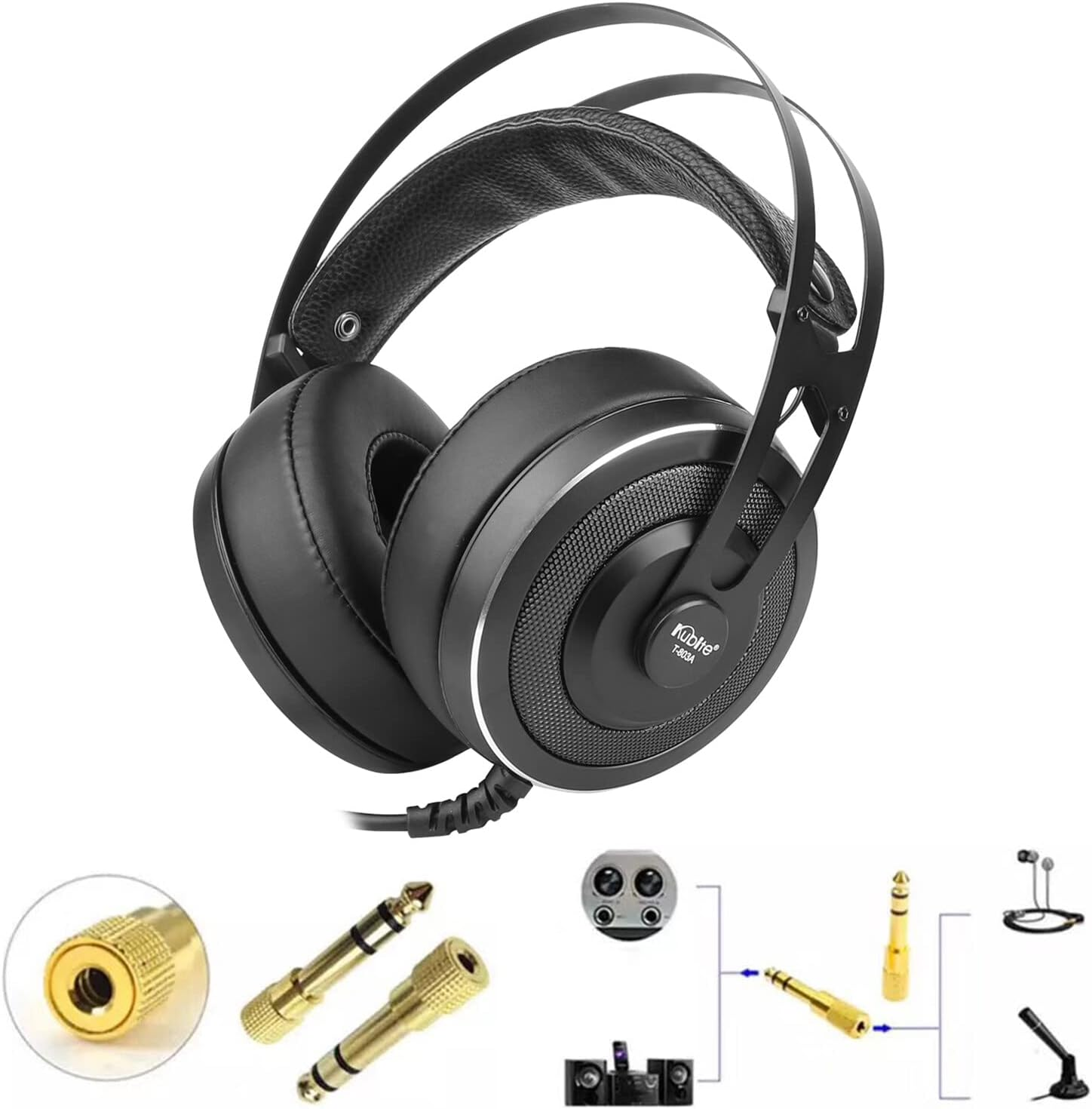 T-803 Wired over Ear Headphones Studio Monitor & Mixing DJ Stereo Headsets with 50Mm Neodymium Drivers 3.5Mm Convert to 6.5Mm Audio Jack for AMP Computer Recording Phone Piano Guitar Laptop image number 5