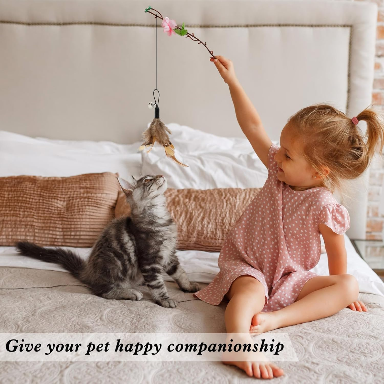 Pack of 8 Cat Feather Toys with Bells, Feather Teaser Cat Toy, Replacement Feather Refills with Bells, Exerciser Play Toy for Kittens or Cats