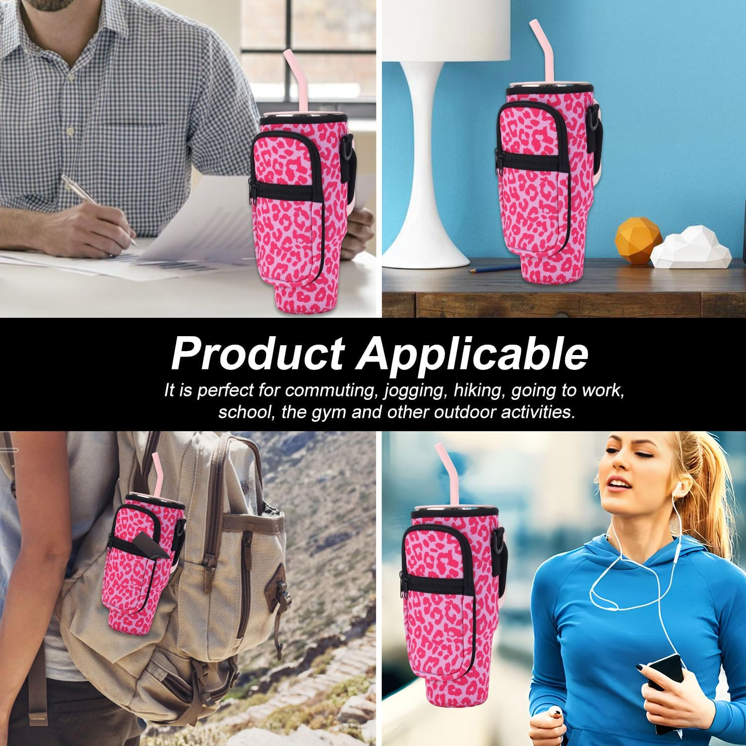 Water Cup Bag for Stanley 40/30Oz Tumbler, Water Bottle Carrying Bag with Adjustable Shoulder Strap & Phone Pocket Fabric Cup Holder for Stanley Cup Accessories - Yellow image number 2