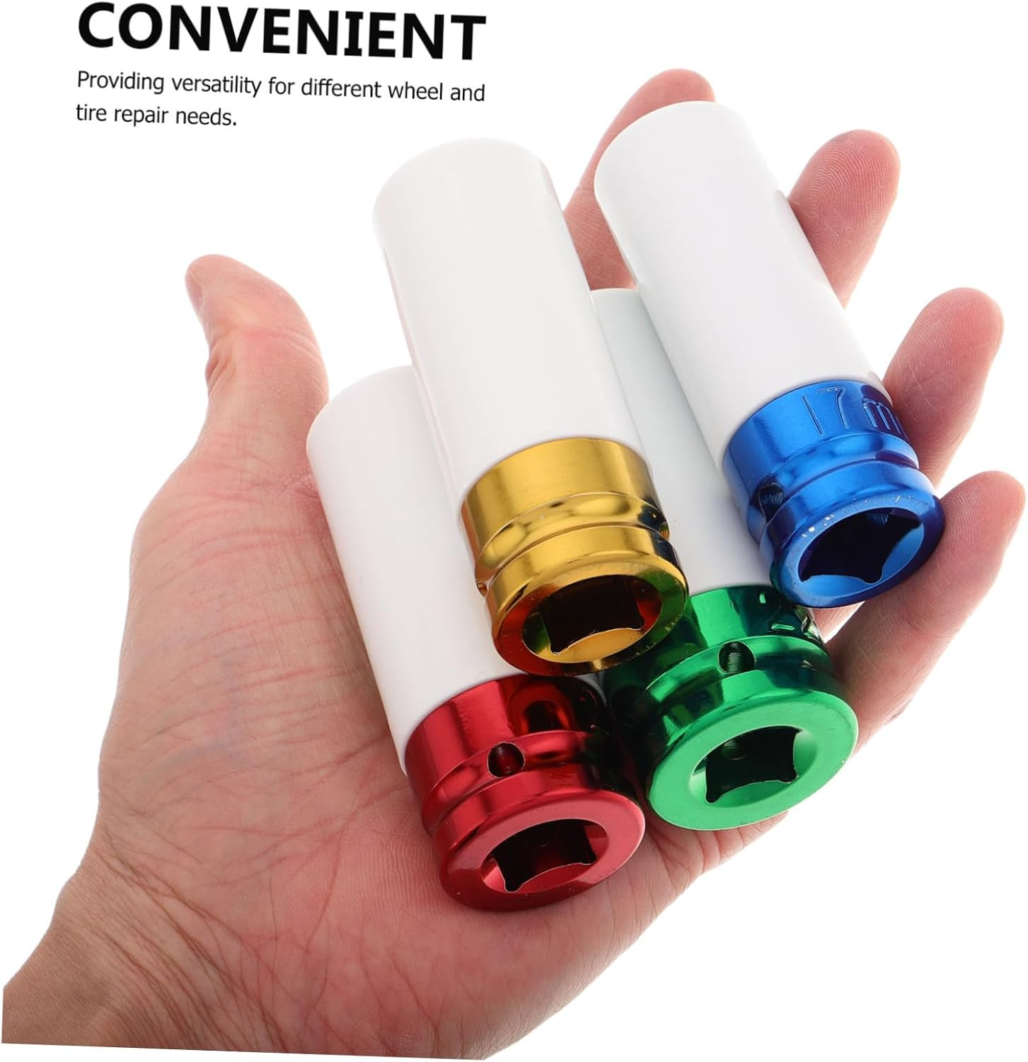 DINHEAROM 4Pcs Wheel Socket Set Color-Coded Lug Nut Impact Tool Deep Non-Marring Design for Tire Compact Storage Box for Easy Organization High Torque Performance for Automotive Repairs image number 5