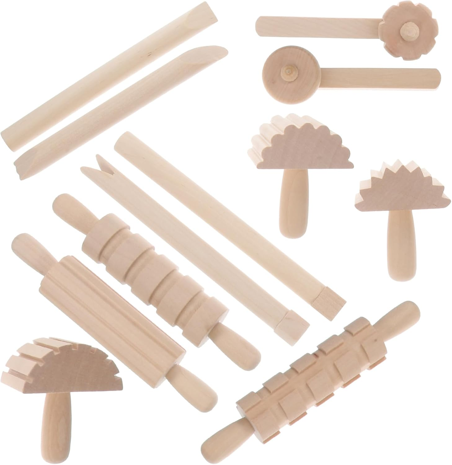 12Pcs Wooden Tools Set - Smooth & Safe Clay Shaping Tools for Kids DIY Craft, Compatible with Plasticine, Air-Dry Clay, Polymer image number 6