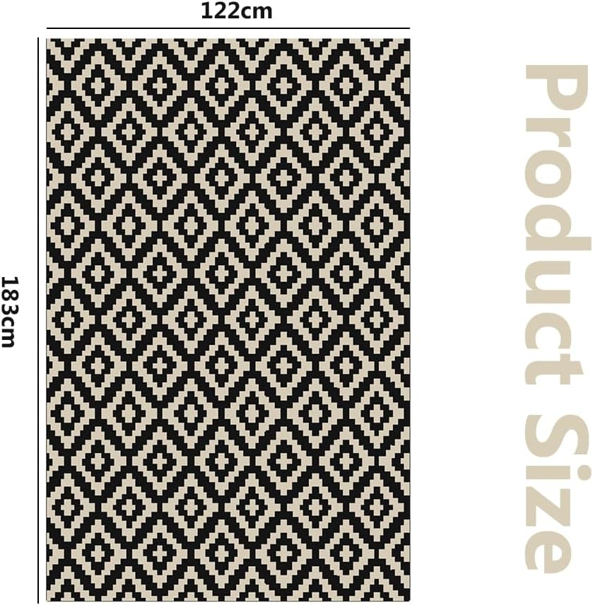 5X6 Ft Reversible Outdoor Rug, Waterproof Plastic Straw Mat for RV, Patio, Deck, Balcony, Camping, and Beach, Durable & Portable Carpet for Backyard or Porch (Black and Beige) image number 6