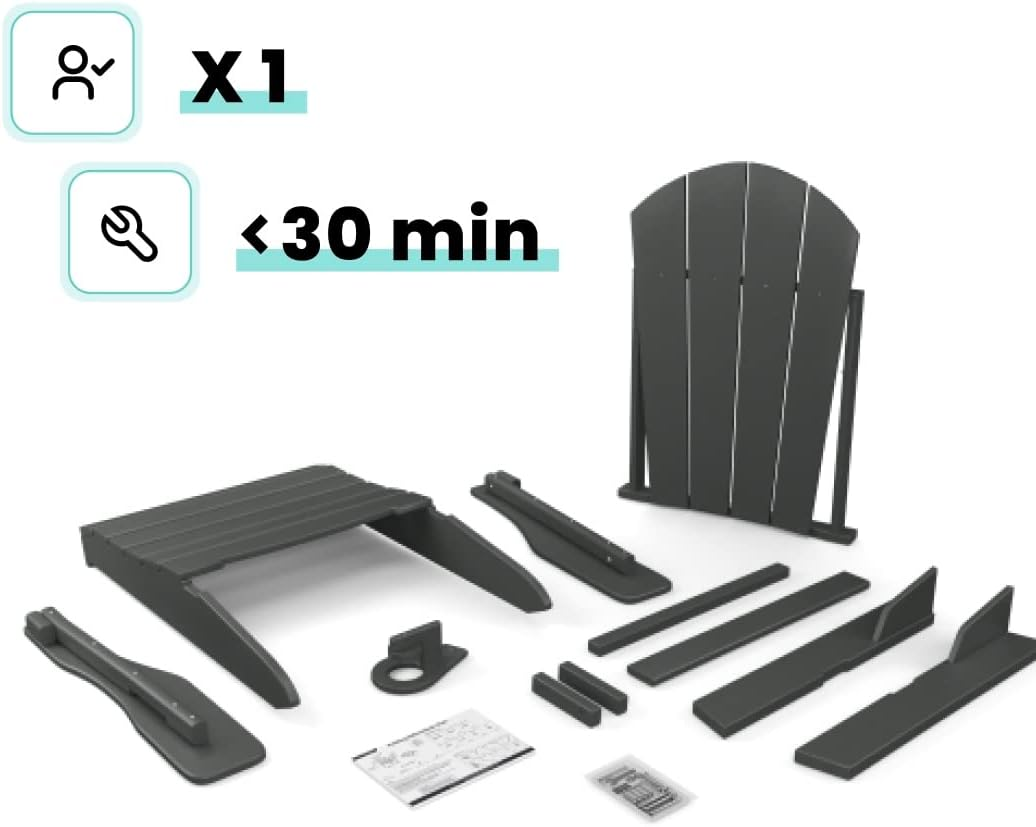 Sleek Space Adirondack Folding Chair for Garden, Patio or Deck - Arm Rests and Cup Holder - Lightweight, Weatherproof - Stylish, Durable Outdoor Furniture for Fire Pit, Beach, Poolside, Porch (Grey) - Black image number 5