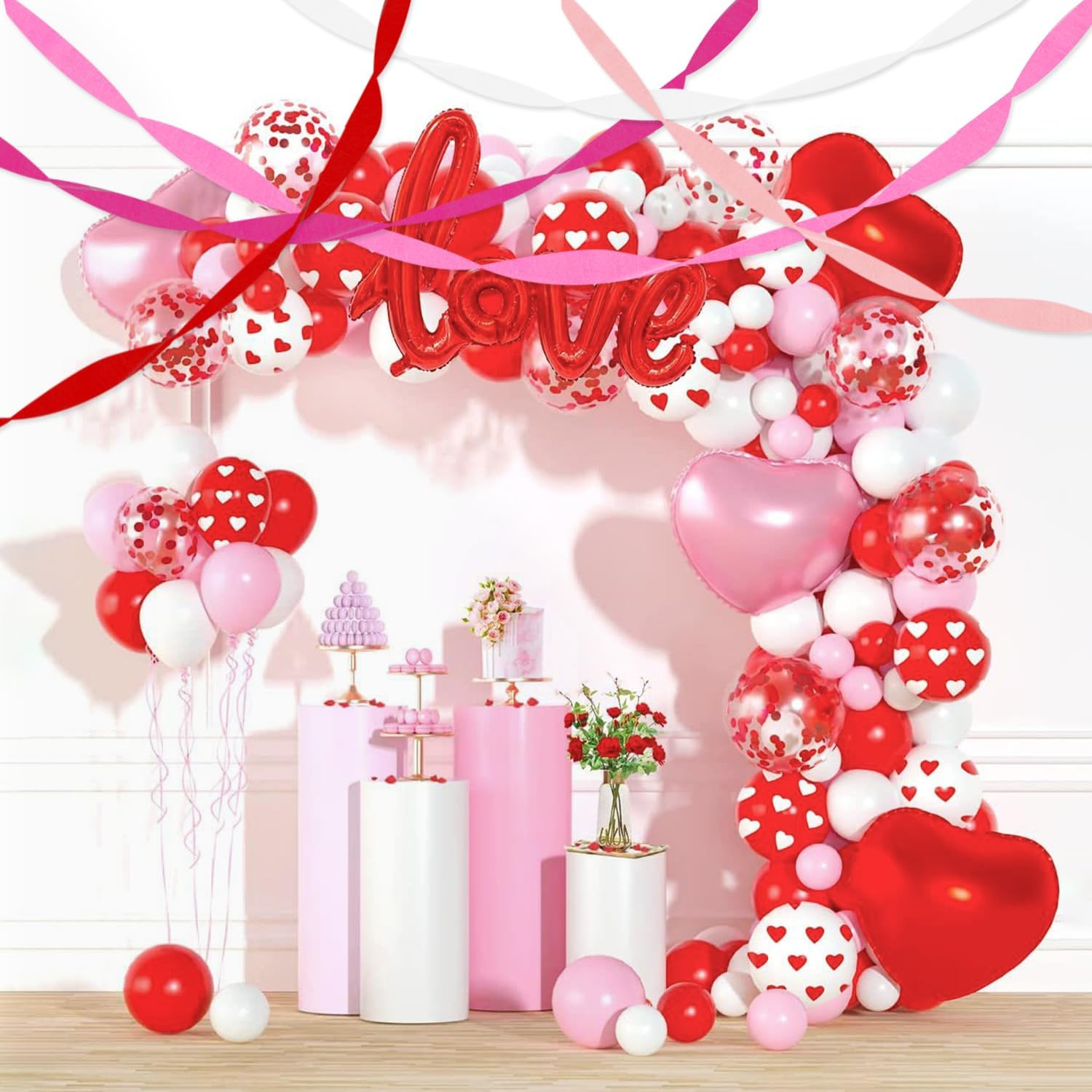 PIGETALE Crepe Paper Streamers 4 Rolls 328Ft, Pack of Pink Peach and White Crepe Paper Party Streamers for Birthday Baby Shower Wedding Graduation Party Decorations (1.8Inch X 82Ft/Roll) - 4Crepepaperstreamers-Greenwhite image number 2