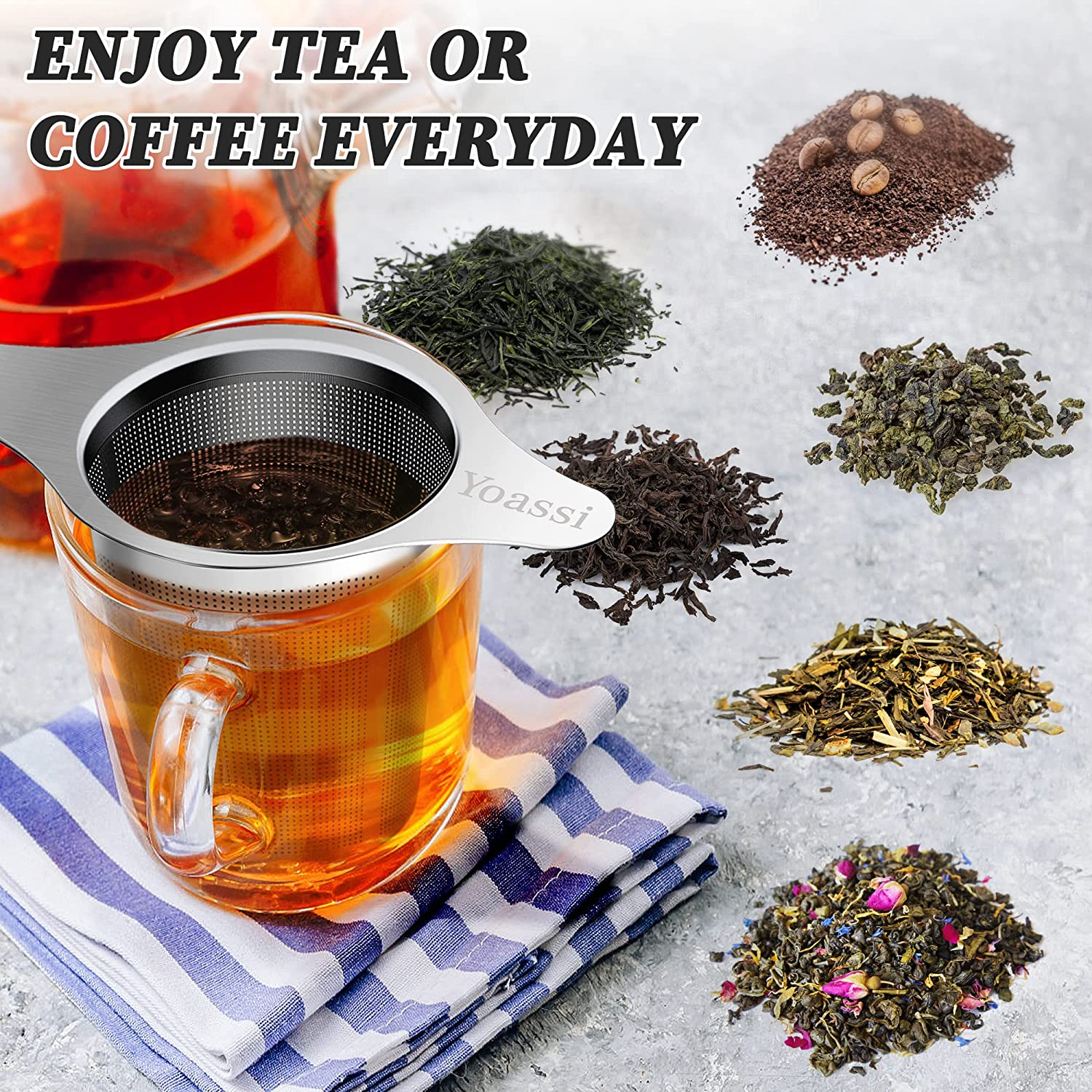 Extra Fine FDA Approved 18/8 Stainless Steel Tea Infuser Mesh Strainer with Large Capacity & Perfect Size Double Handles for Hanging on Teapots image number 5