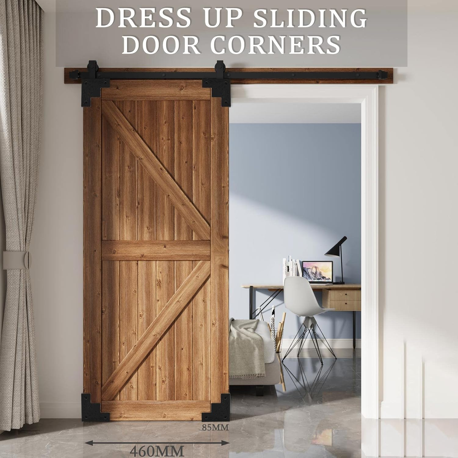 85MM Decorative Corner Brackets for Wood Furniture 4 Pack, Large Black Metal Corner Protector for Sliding Barn Door Table Desk Antirust Zinc Alloy Cover Guard with Screws image number 4