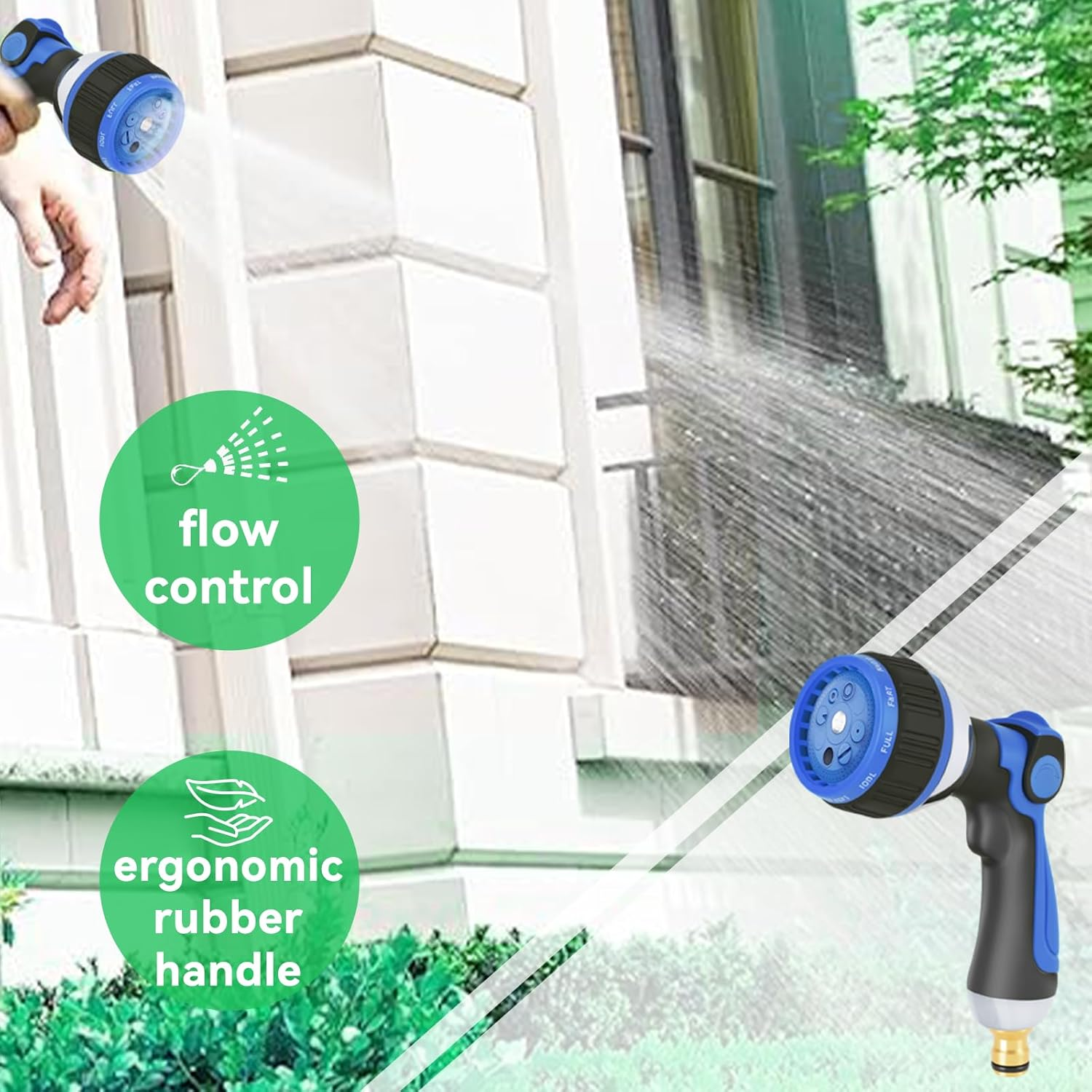 Garden Hose Nozzle - Water Spray Nozzle with 10 Adjustable Patterns, High Pressure Water Gun with Slip Resistant Handle for Watering Plants, Lawn & Grass, Washing Cars & Pets,Cleaning Outdoor image number 3