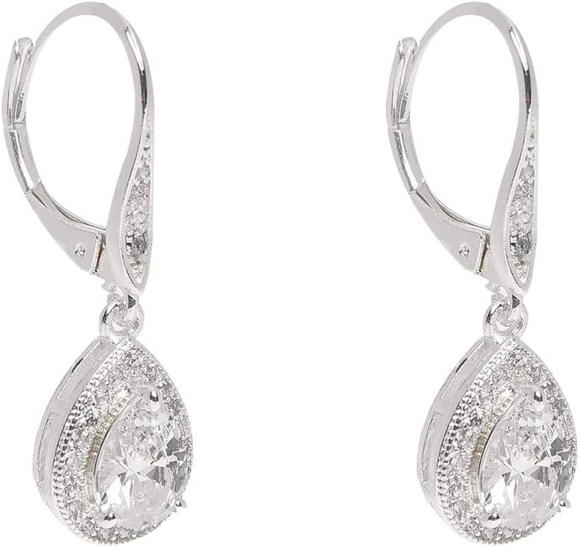 Anne Klein "Classics" Cubic Zirconia Leverback Pear Shape Drop Earrings