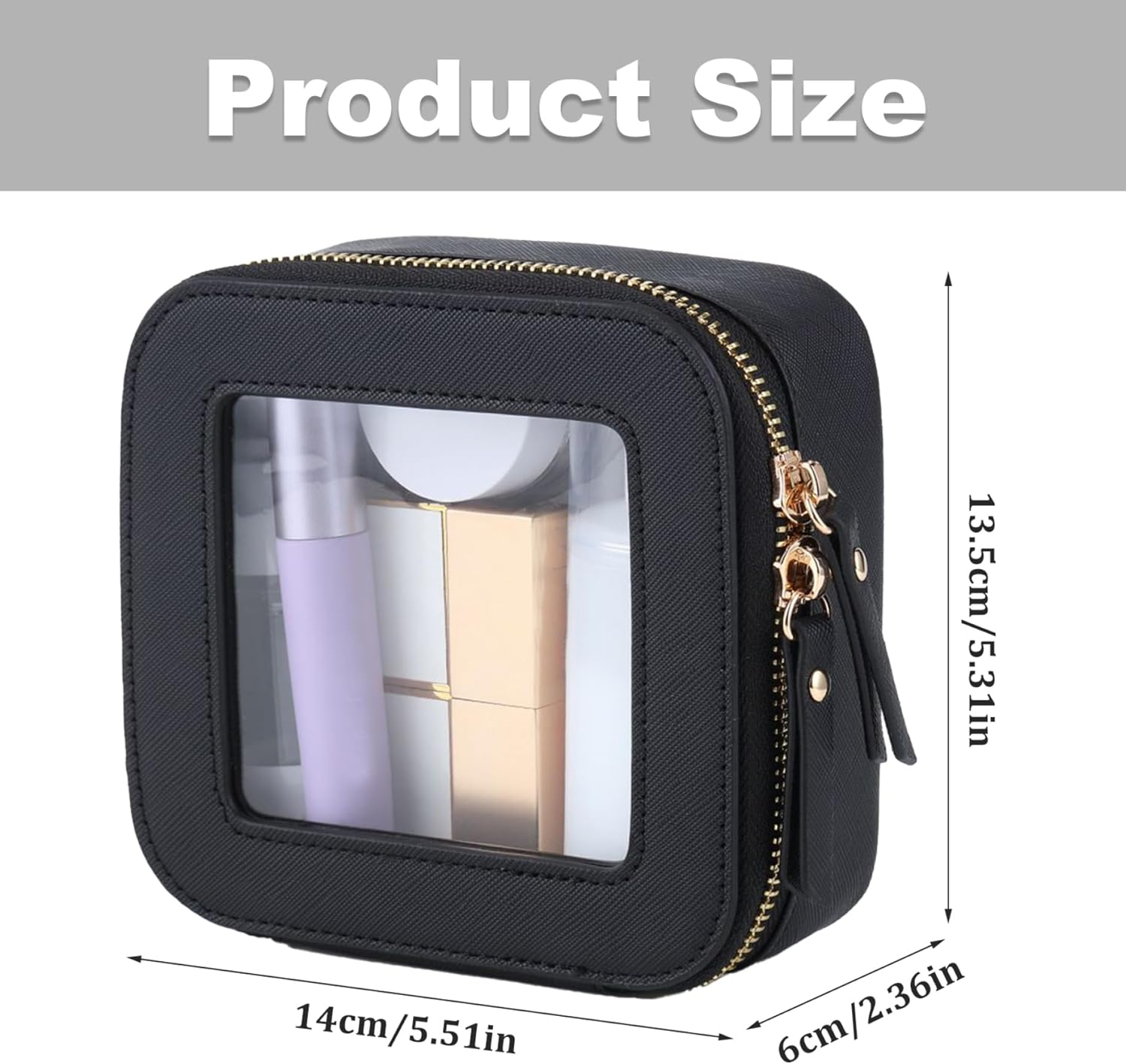 Clear Makeup Bag 5.5X5X2.4 Inch Small Makeup Bag Waterproof PU Cosmetic Organizer with Zipper Portable Clear Travel Makeup Bag Makeup Pouch Clear Toiletry Bag for Toiletries, Hair Tie and More/927 image number 2