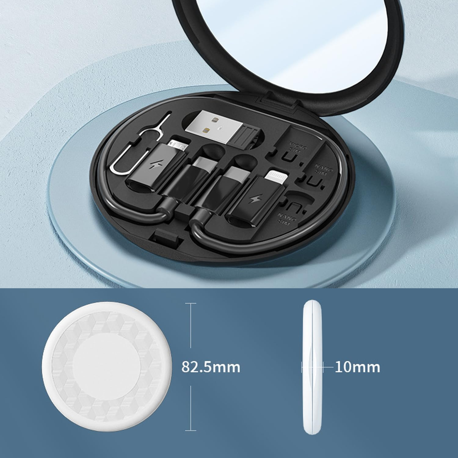 Multi Charging 9 in 1 Cable Case, Lightning to USB C Adapter Conversion Storage Box Kit, USB C to Ios Device Type C Micro Adapter Data Transfer Organizer (Black)