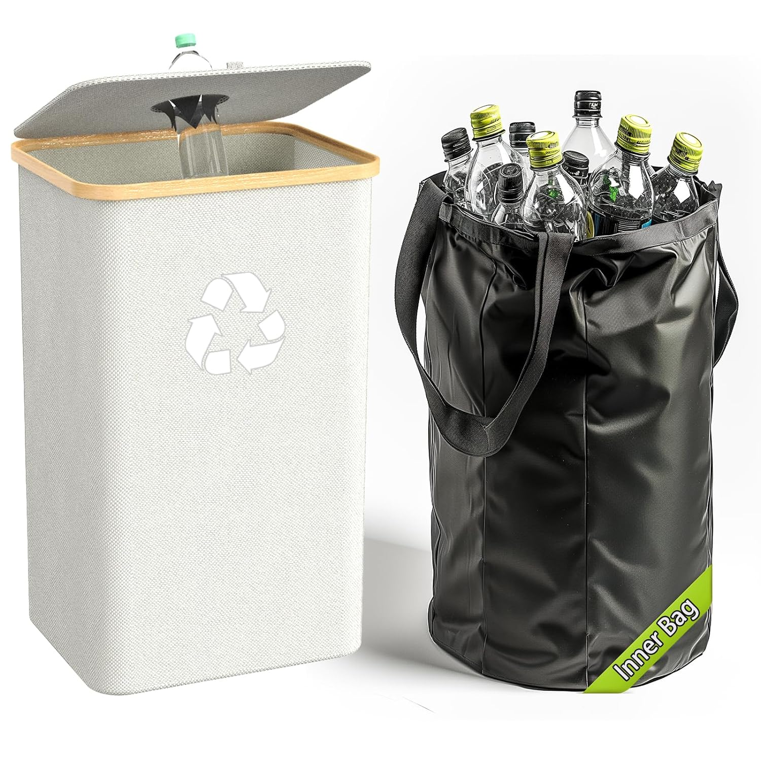 Pakusane Indoor Recycle Bin,Large 26 Gallon 100L Recycling Bin with Reusable Inner Bag Bottle Can Glass Waste Plastice Kitchen Home