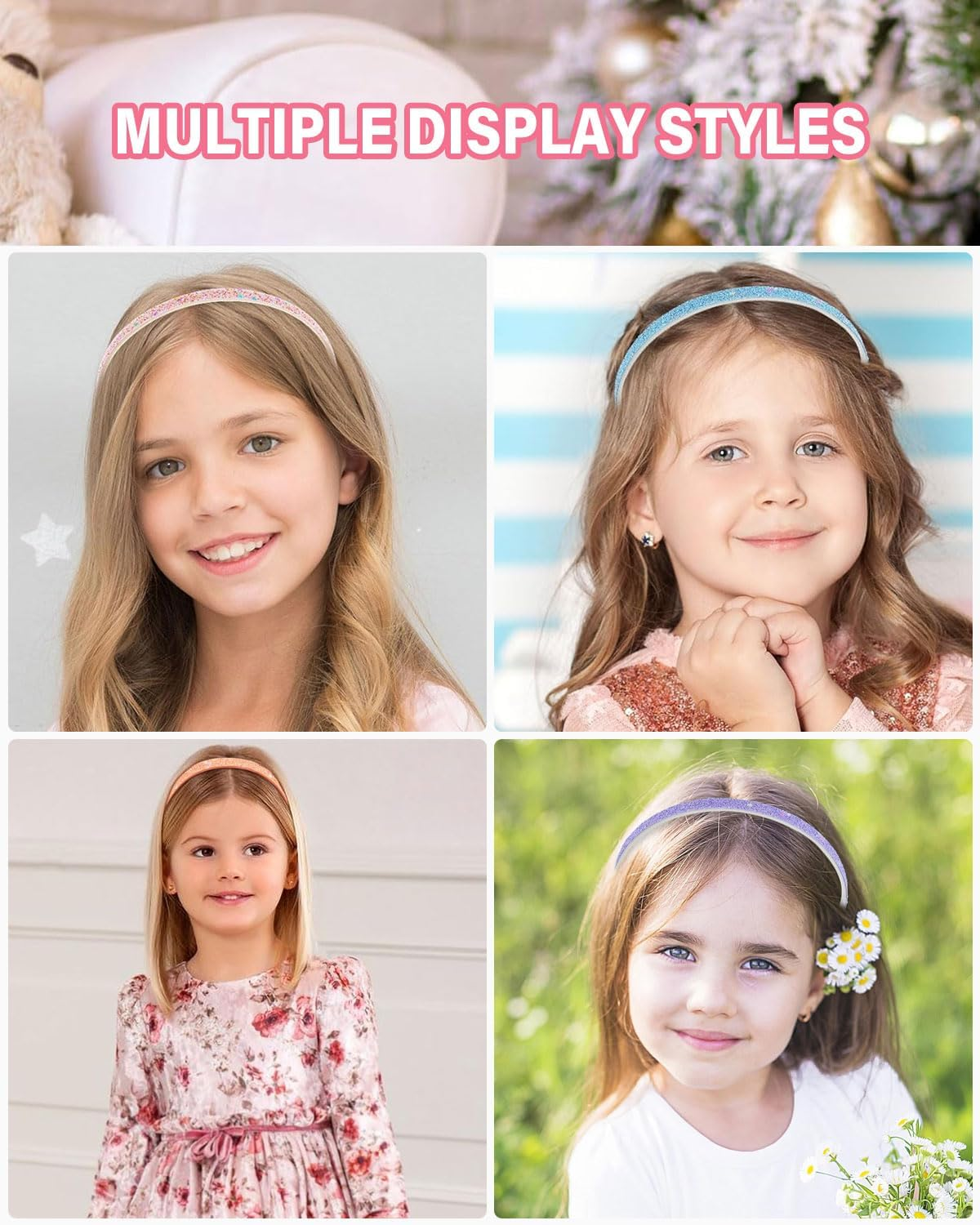 FUGLUS 4 X Fashion Headbands for Women, Glitter Headband with Rainbow Bling, Non-Slip Plastic Tooth Hair Bands, Cute Hair Accessories for Girls and Children, Colourful and Fashionable