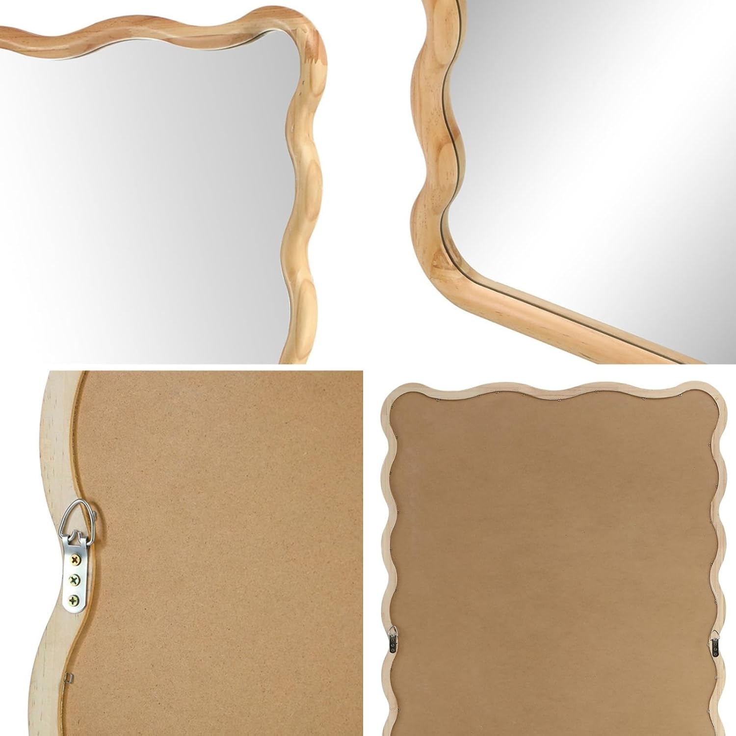 Oikiture Wavy Rectangular Full Length Mirror 165X60Cm Floor Mirror with Wooden Frame HD Reflections for Home Bedroom Living Room Dressing Room image number 1