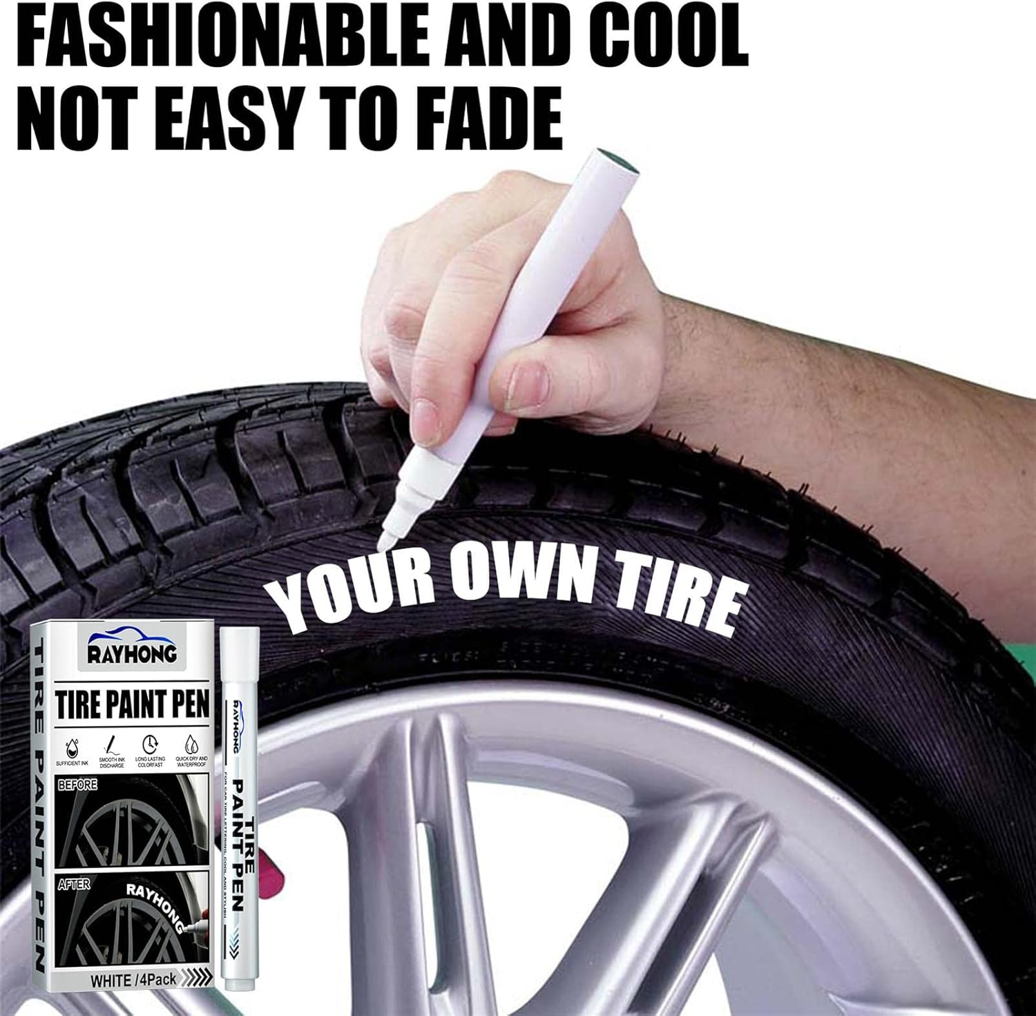 2 Pcs White Tire Marker for Vehicles, Tyre Marker Paint Pen for Bike & Car Tires, Permanent Marker for Car Bike Motor Tires, Removes Car Scratches, Dobooo image number 2