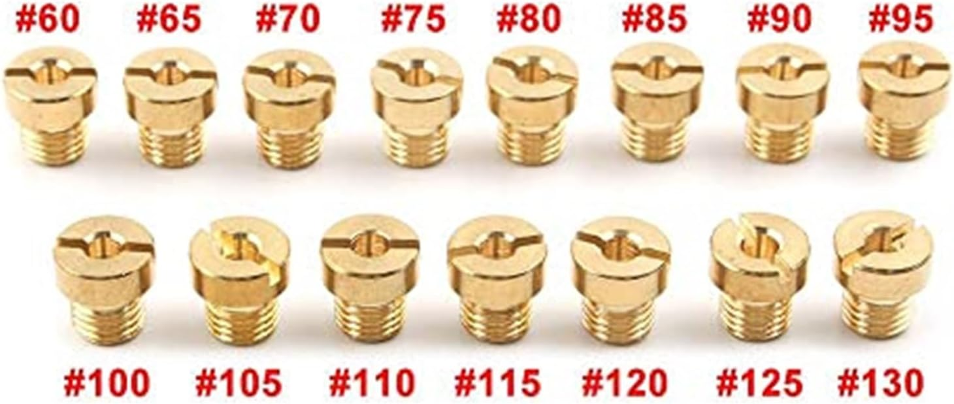 Qxryzp Carburetor Main Jet M6 Kit 60 65 70 75 80 85 90 95 100 105 110 115 120 125 130 15Pcs, for PHNL VHS-MIKUNI VM16-20 VHSA VHSB VHSC VHST PYA PYM Carb Carburettor Main Jet Nozzle Kit image number 2