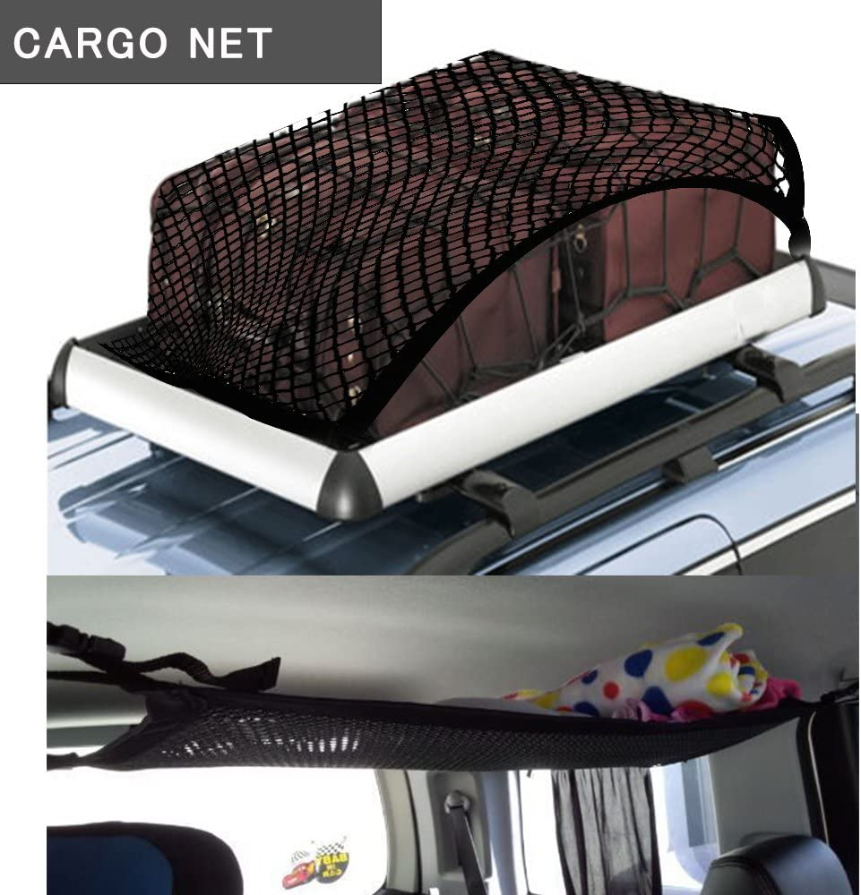 Premium Quality Adjustable Elastic Cargo Net Universal Stretchable Truck Net with Hooks,Storage Bag for Car, SUV, Truck, Pickup Trucks Black 40X32In image number 4