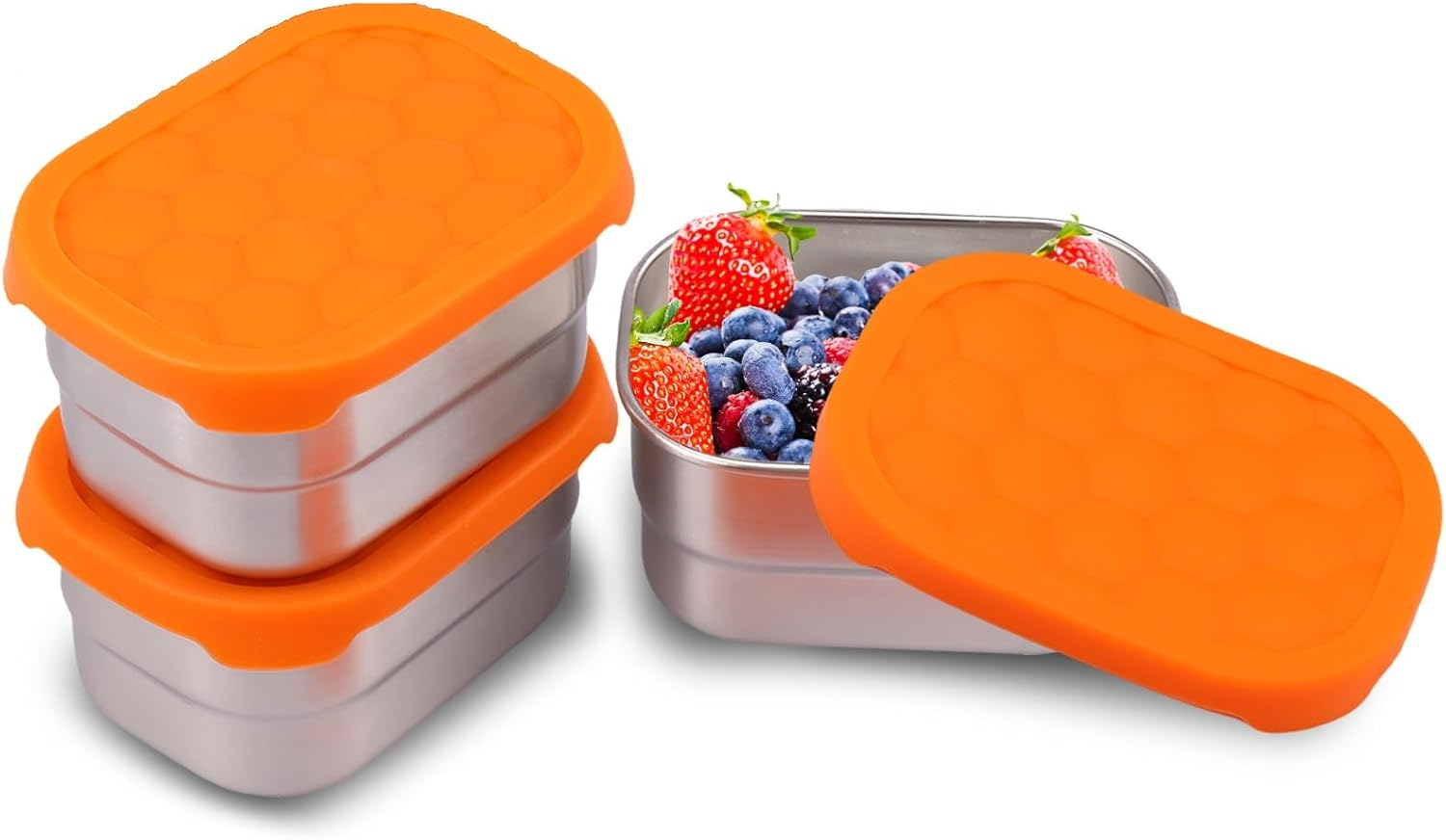 Stainless Steel Snack Containers for Kids 8Oz Small Food Storage Containers with Silicone Lid for Lunch School Office Travel (Orange, 3Pcs) image number 5