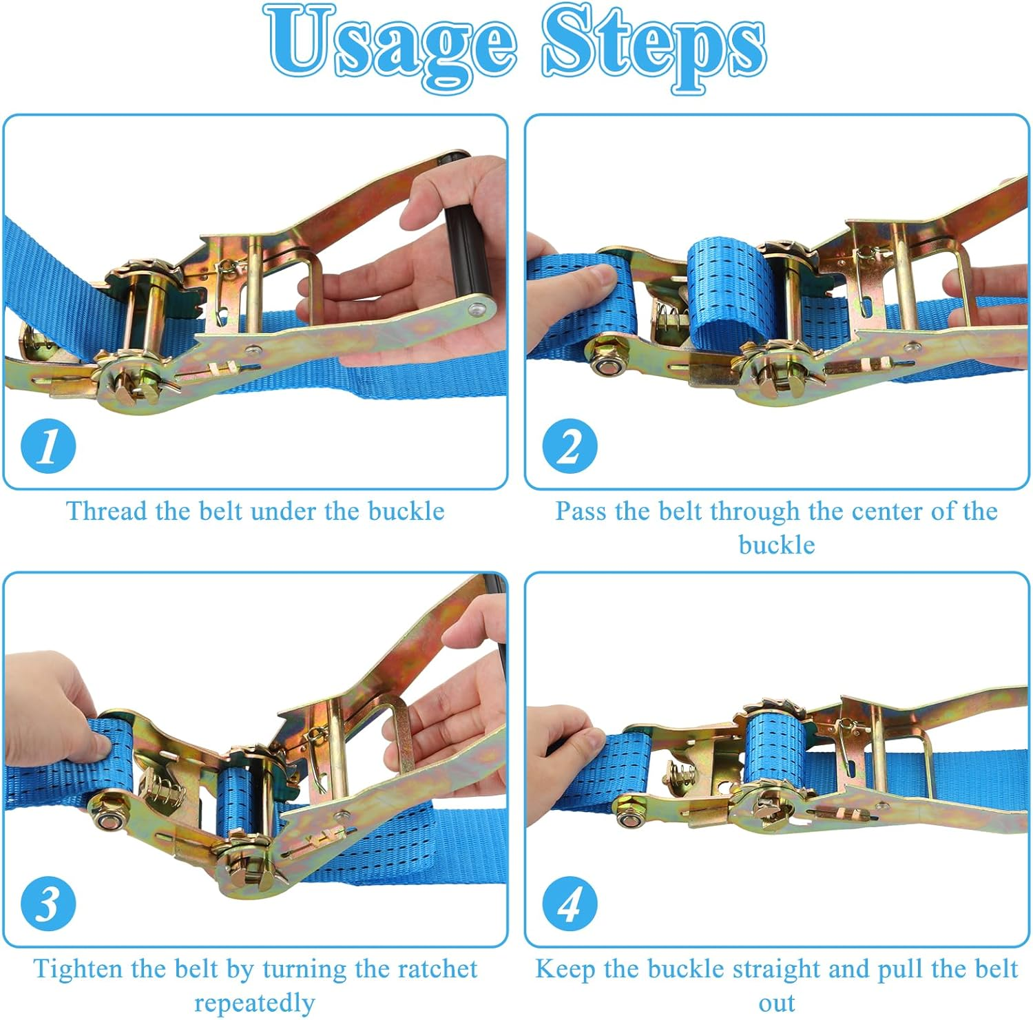 VIDETOL Pack of 2 Tie down Straps with Ratchet and Hook, 3 M 50 Mm Ratchet Straps Lashing Straps Two-Piece 4T Heavy Duty Lashing Strap Blue for Load Securing, Camping and Luggage Removal