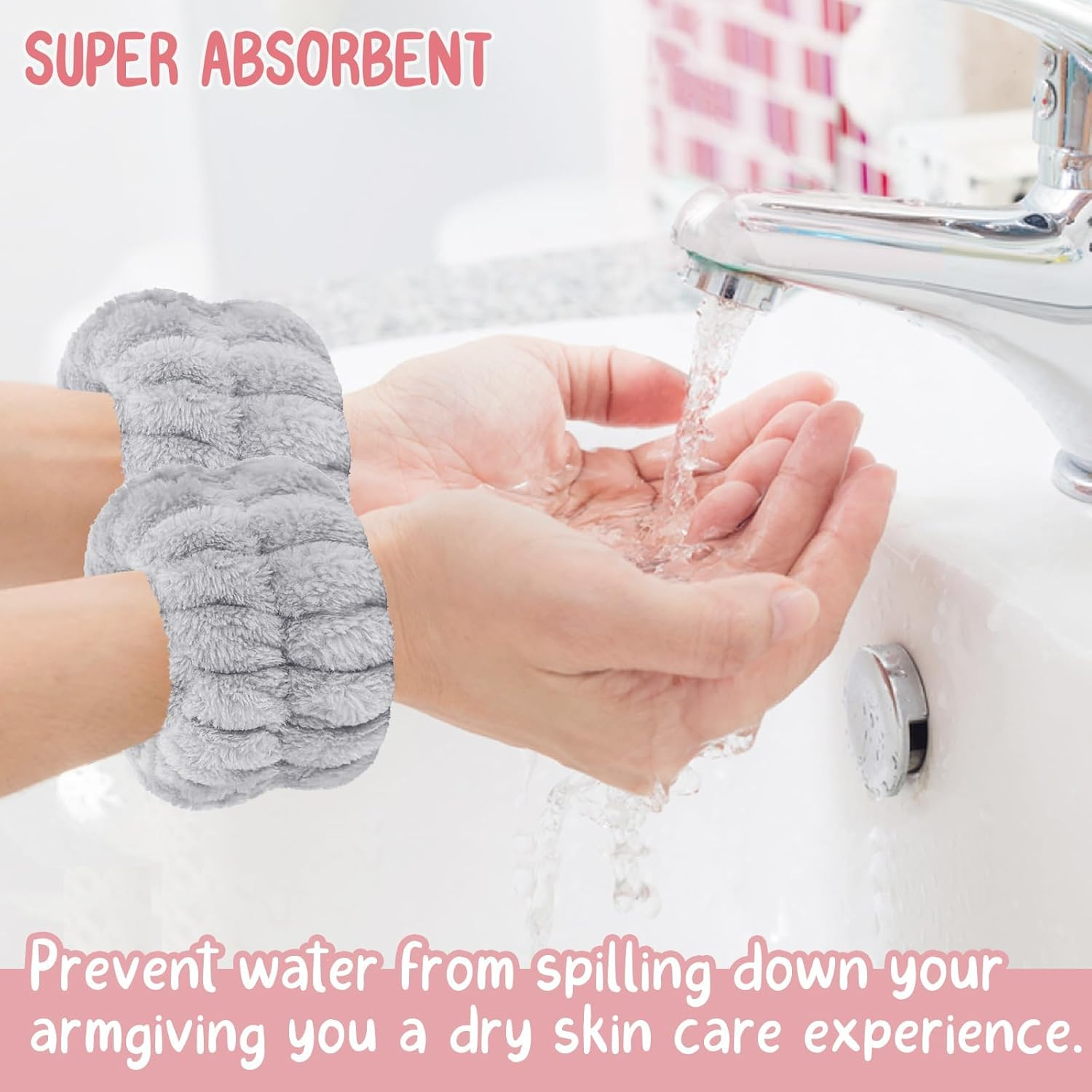 ATDORO Face Washing Headband and Wristband Set of 3, Wristbands and Headband for Women, Absorbent Wristbands for Washing Face, Wrist Scrunchies for Skin Care image number 5