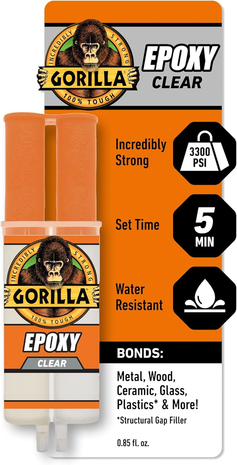 Gorilla 2 Part Epoxy, Clear Epoxy, 0.85 Ounce Syringe (Pack of 1) - 5 Minute Set, Incredibly Strong Bonding image number 1