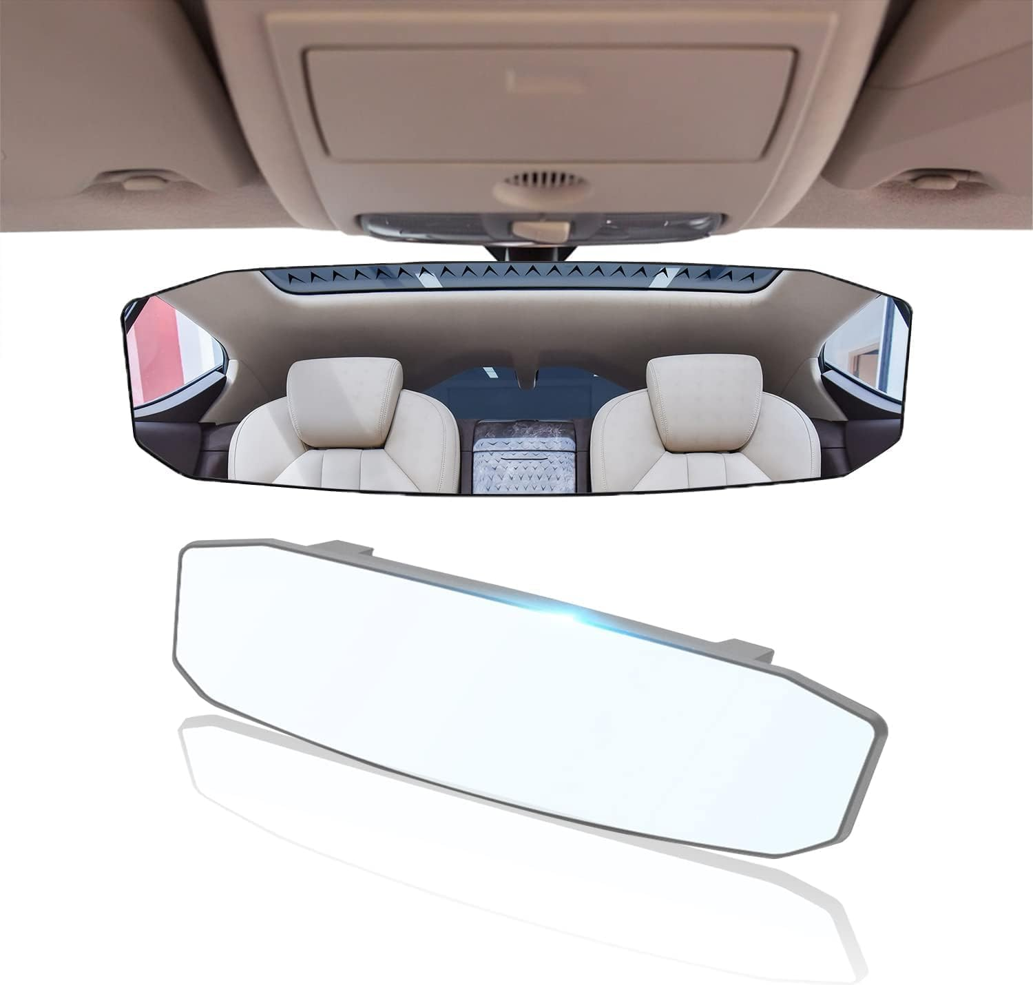 Car Rear View Mirror, Anti-Glare Clip-On HD Wide Angle Extended Curved Mirror, 360 Degrees Adjustable Reduce Blind Spots, Universal Car Accessories for Vehicle, Truck, SUV, Van