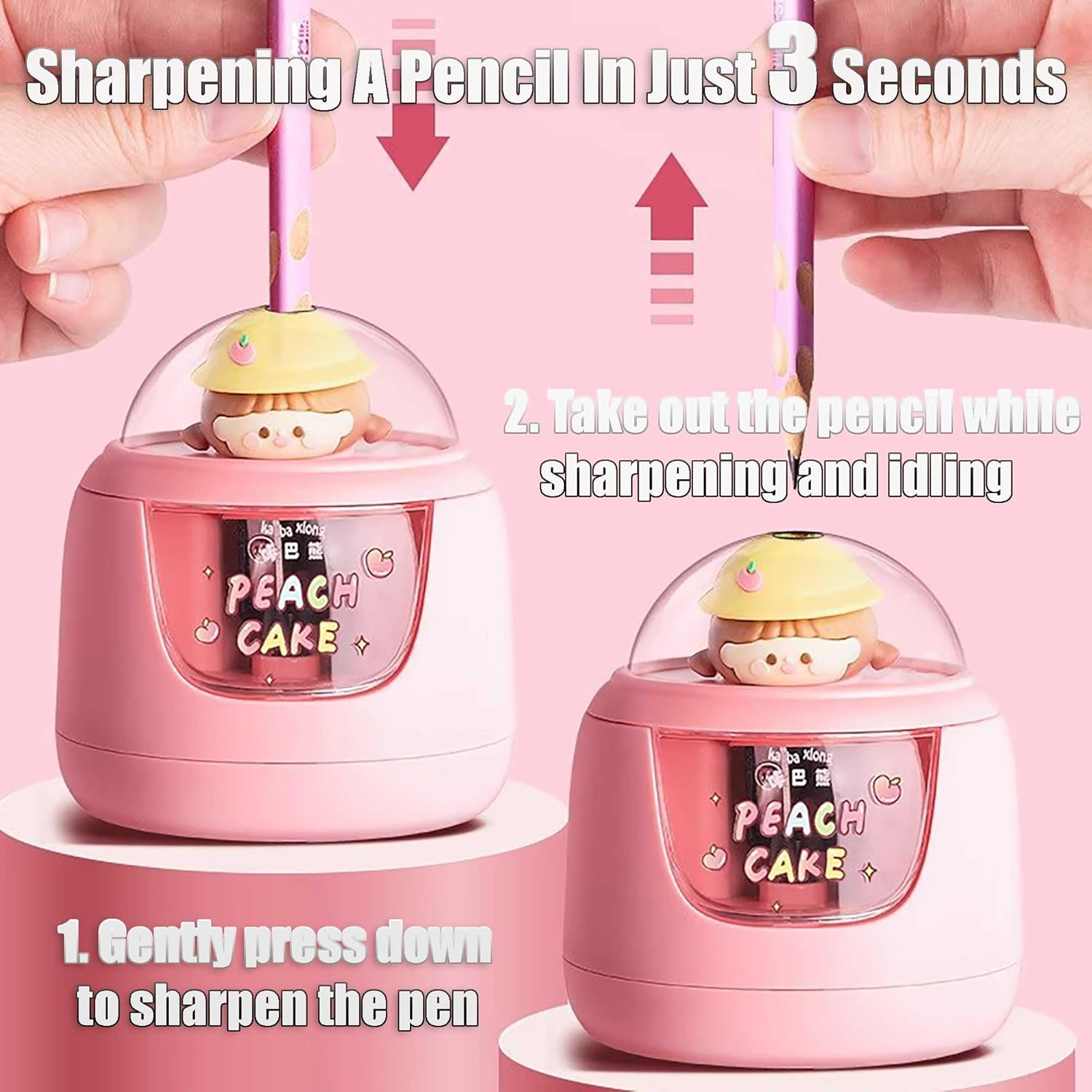 Blue Cute Portable and Safe Electric Pencil Sharpener for School Kids - Blue image number 3