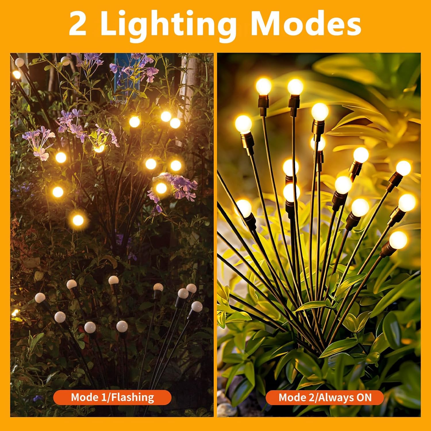 Solar Powered Firefly Lights 4 Pack, 10 LED Light Bulbs 2 Lighting Modes Waterproof Swaying Solar Garden Lights, Halloween Christmas Decorative Lights for Pathway Yard Patio Landscape (Warm White) image number 3