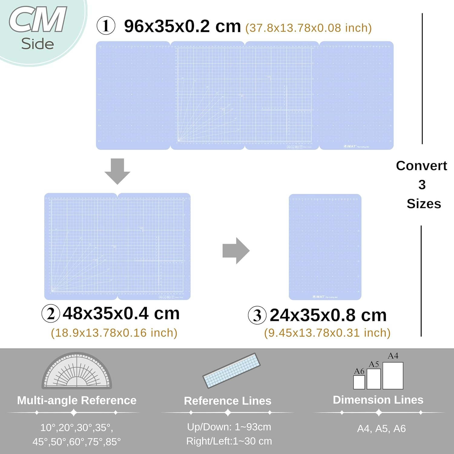 Imat Flip Cutting Mat M Type &ndash; Foldable to A4-Like Size (24&times;35 Cm), Expands to 96&times;35 Cm, Double-Sided (Inches/Cm Scale), Ideal for Craft Projects (Rose Pink) - Light Green image number 2